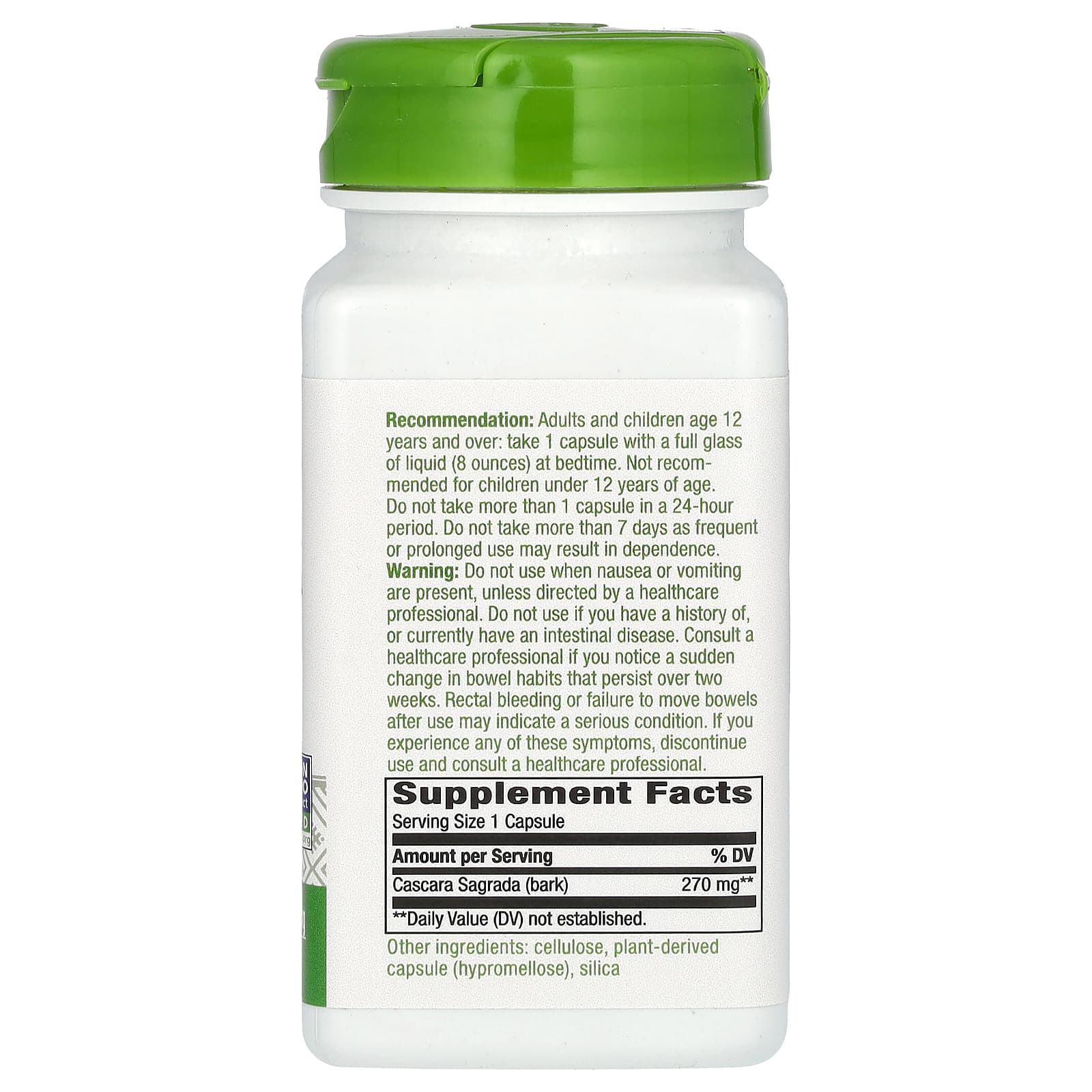 Nature's Way, каскара, 270 мг, 100 веганских капсул