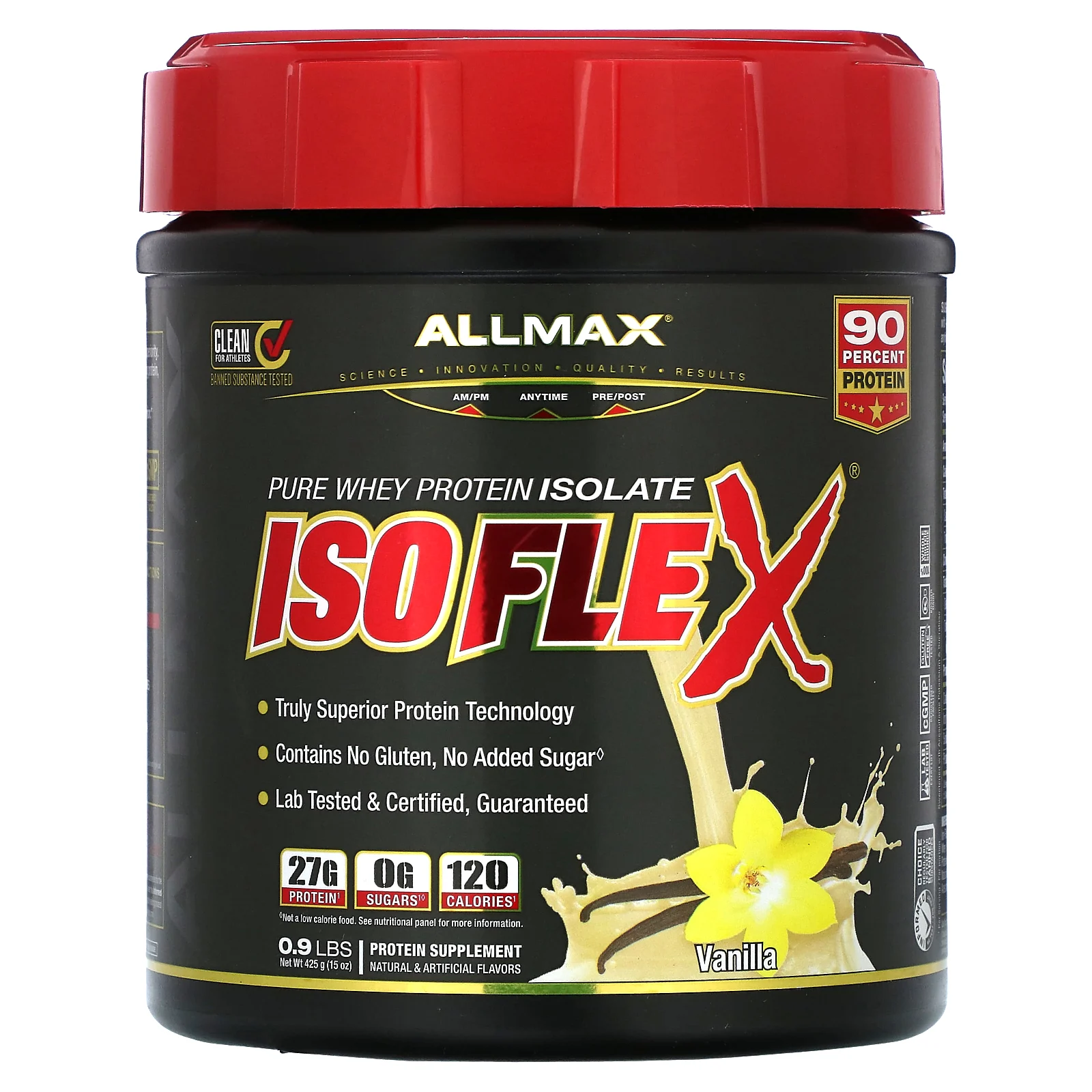 ALLMAX, Isoflex, на 100% чистый изолят сывороточного протеина, со вкусом ванили, 425 г (0,9 фунта)