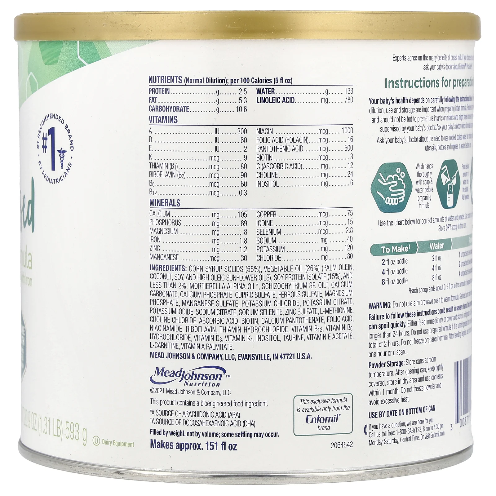 Enfamil, ProSobee®, Simply Plant на основе смеси для младенцев, соевый порошок с железом, 0–12 месяцев, 593 г (20,9 унции)