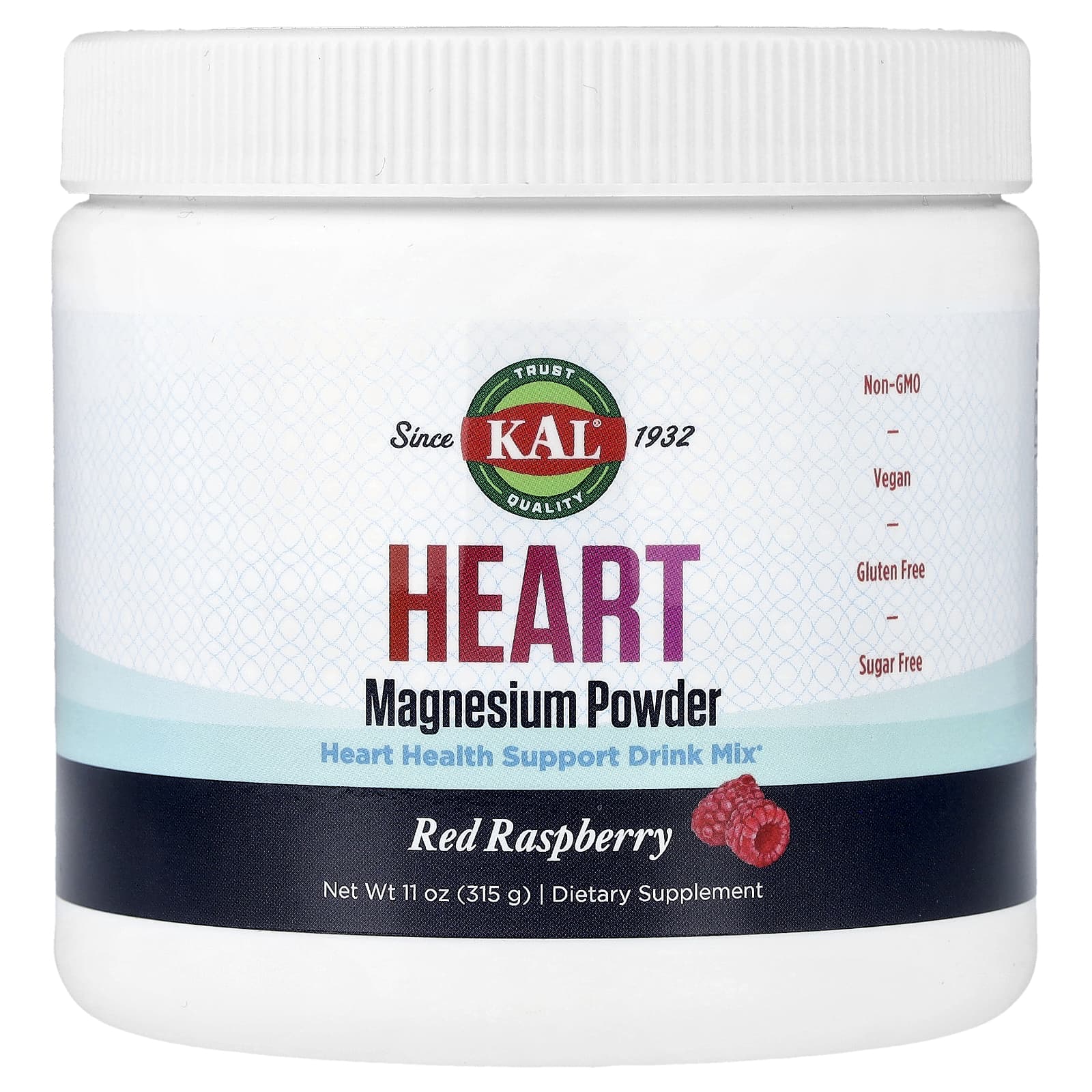 KAL, магний в порошке для сердца, со вкусом красной малины, 315 г (11 унций)