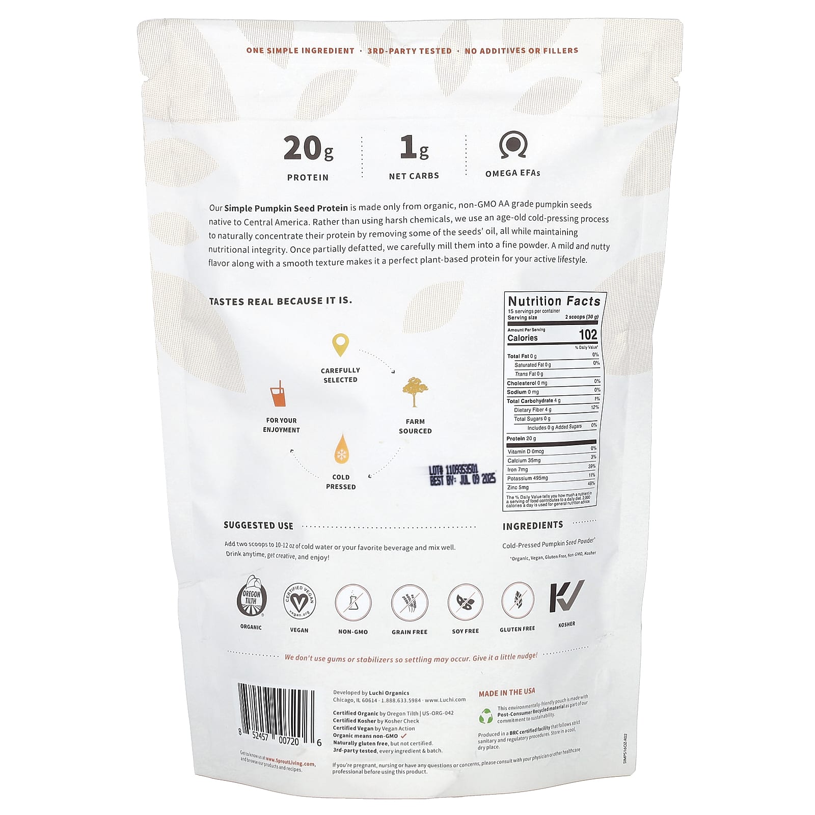 Sprout Living, чистый протеин из семян тыквы, 454 г (1 фунт)