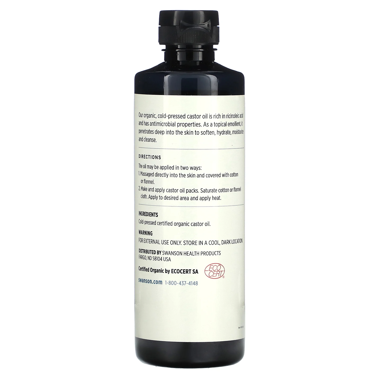Swanson, Сертифицированное органическое касторовое масло холодного отжима, 473 мл (16 жидк. Унций)