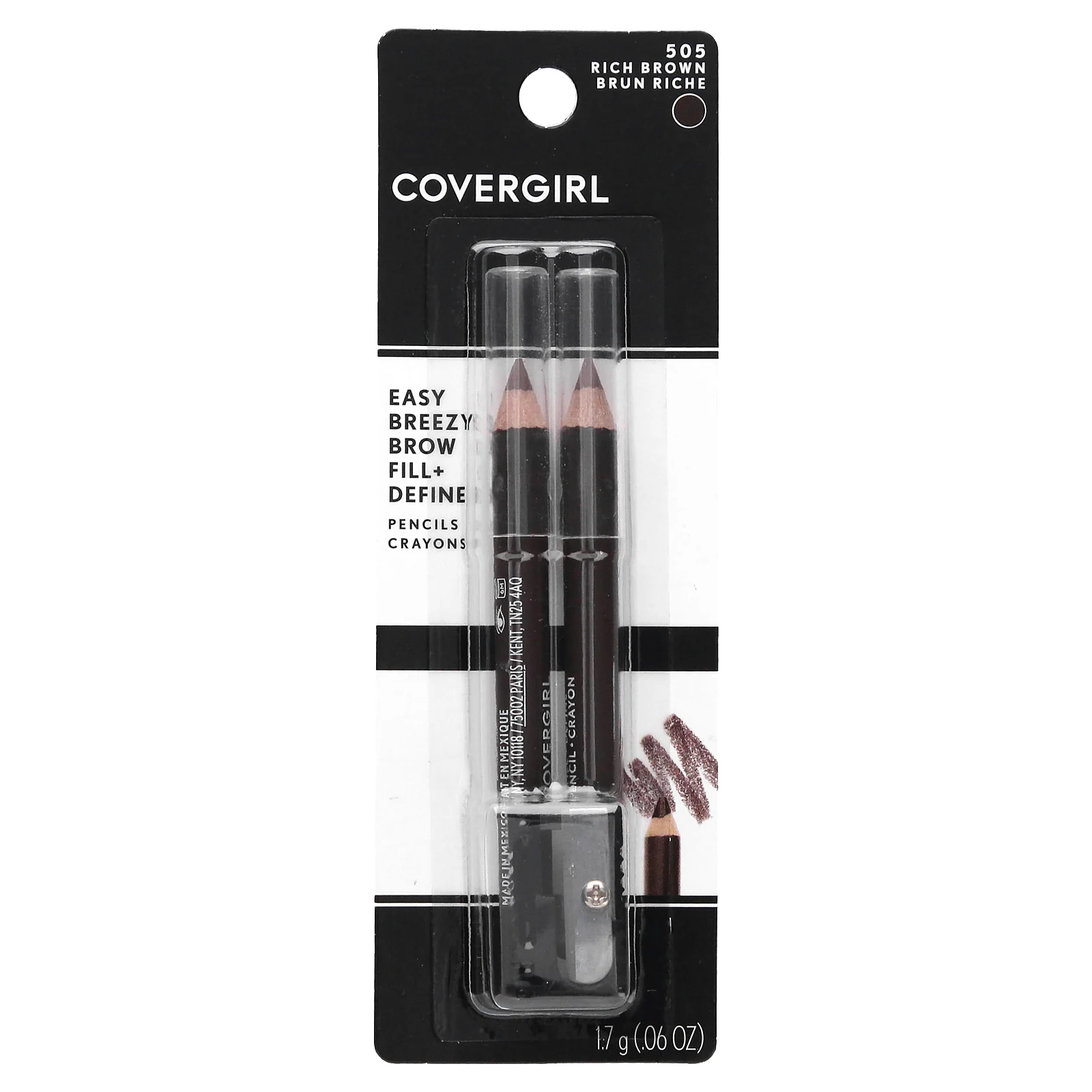 Covergirl, Easy Breezy Brow, карандаш для бровей, оттенок 505 насыщенный коричневый, 1,7 г (0,06 унции)