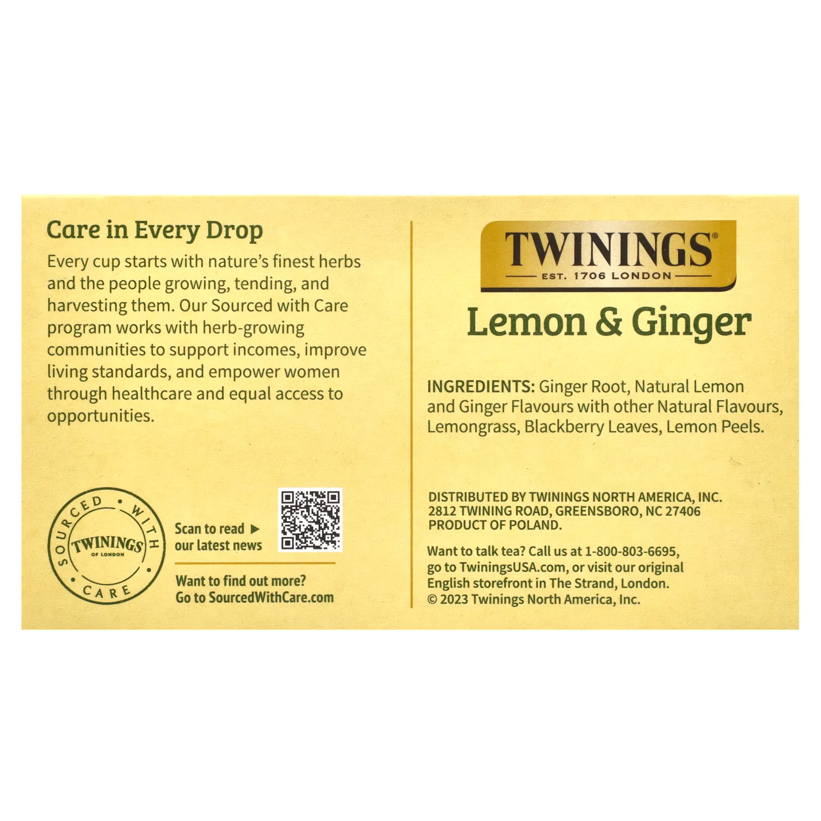 Twinings, травяной чай, лимон и имбирь, без кофеина, 50 чайных пакетиков, 75 г (2,65 унции)