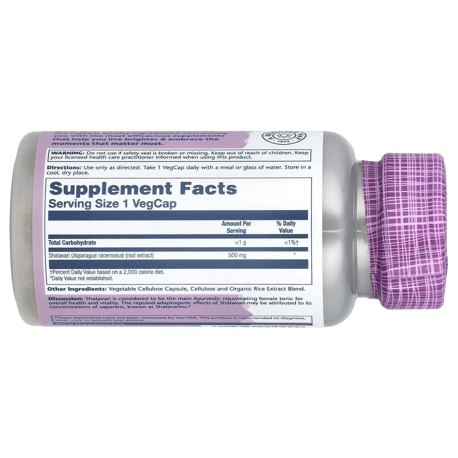 Solaray, Экстракт корня шатавари, 500 мг, 60 вегетарианских капсул