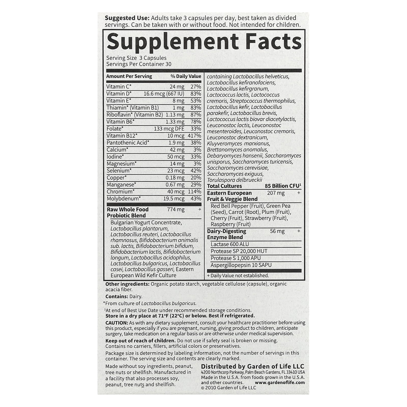 Garden of Life, RAW Probiotics, витамины для женщин от 50 лет, 85 млрд, 90 вегетарианских капсул (28,33 млн живых культур в 1 капсуле)