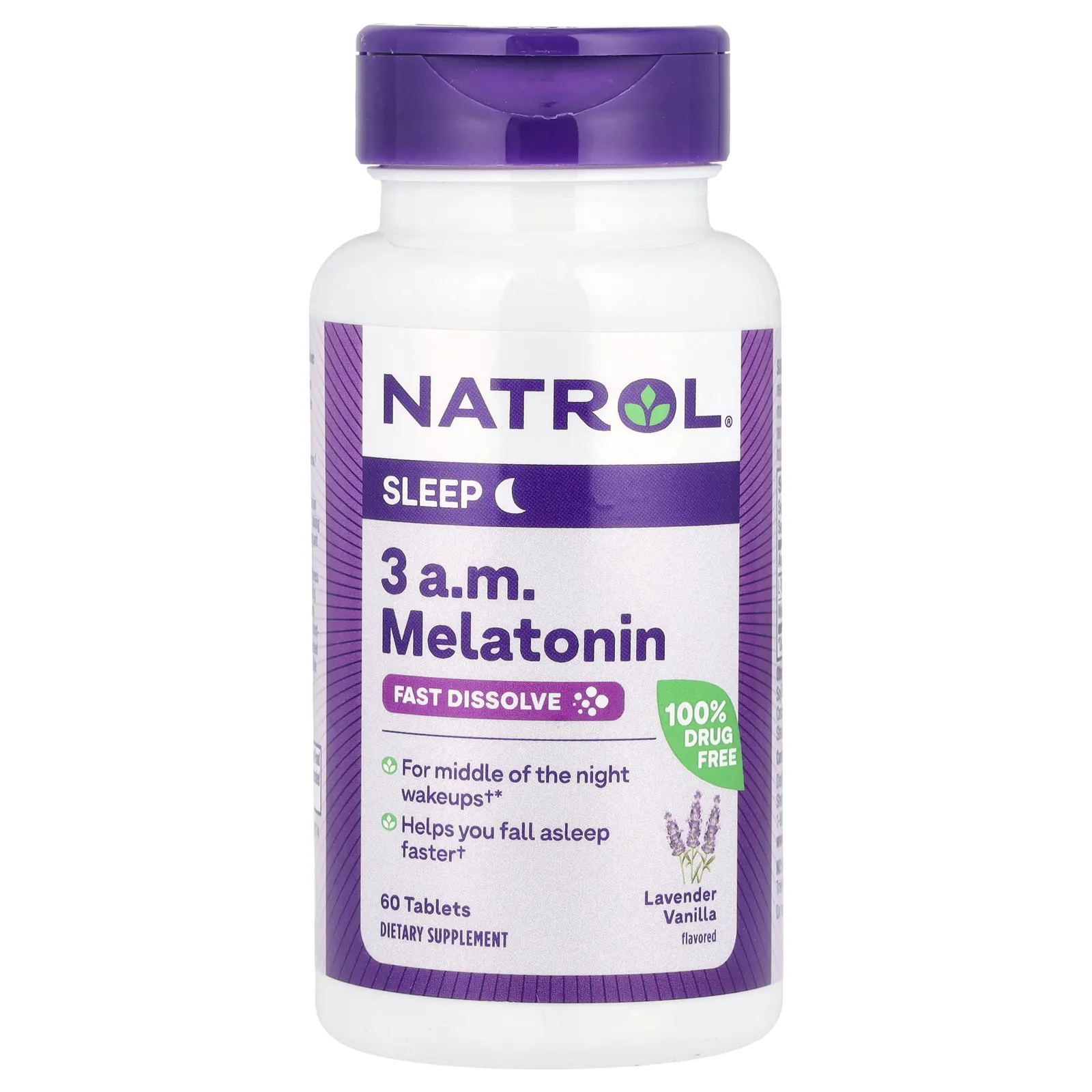 Natrol, 3 A.M. Мелатонин, для сна, лаванда и ваниль, 60 таблеток