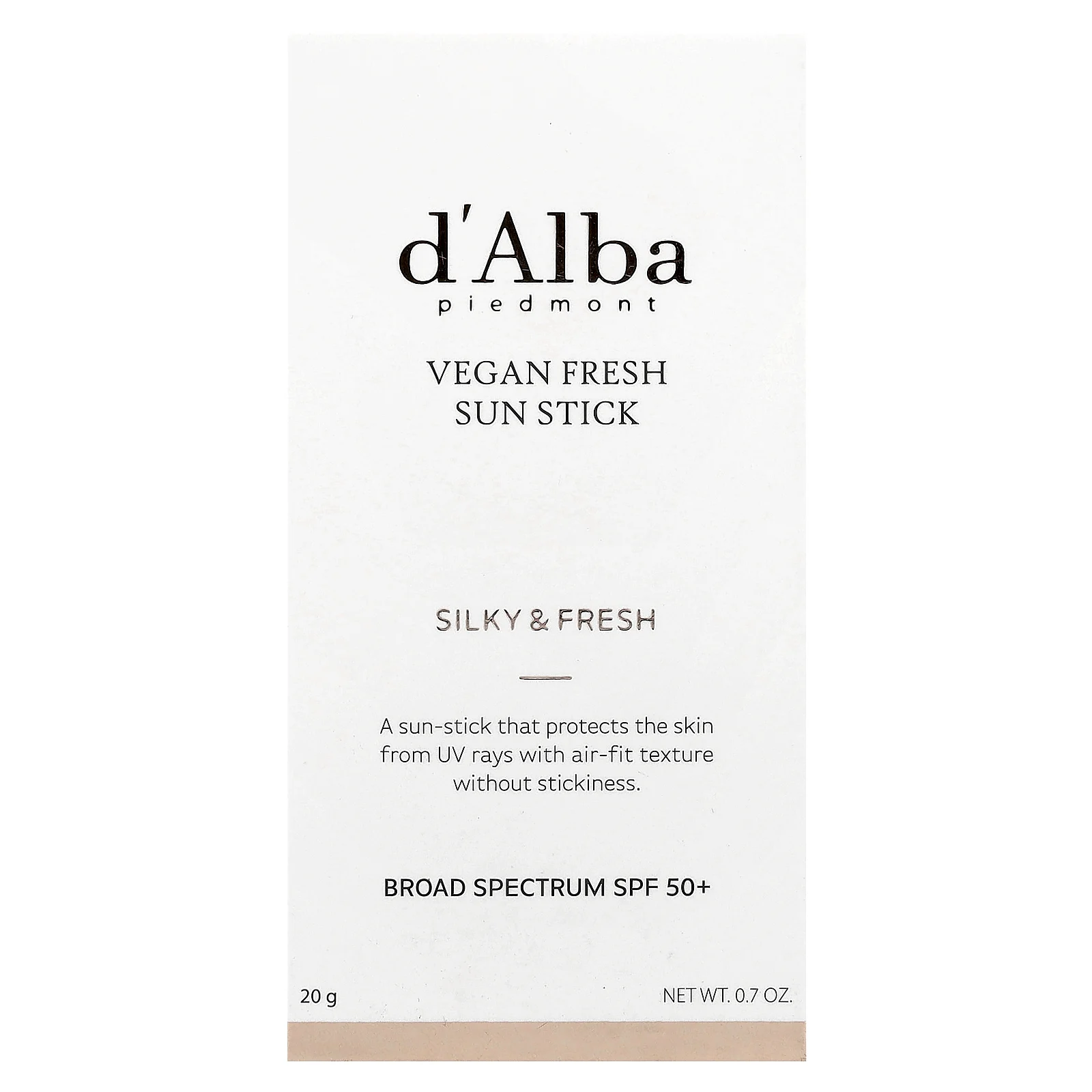 d'Alba, Vegan Fresh Sun Stick, SPF 50+, 20 г (0,7 унции)