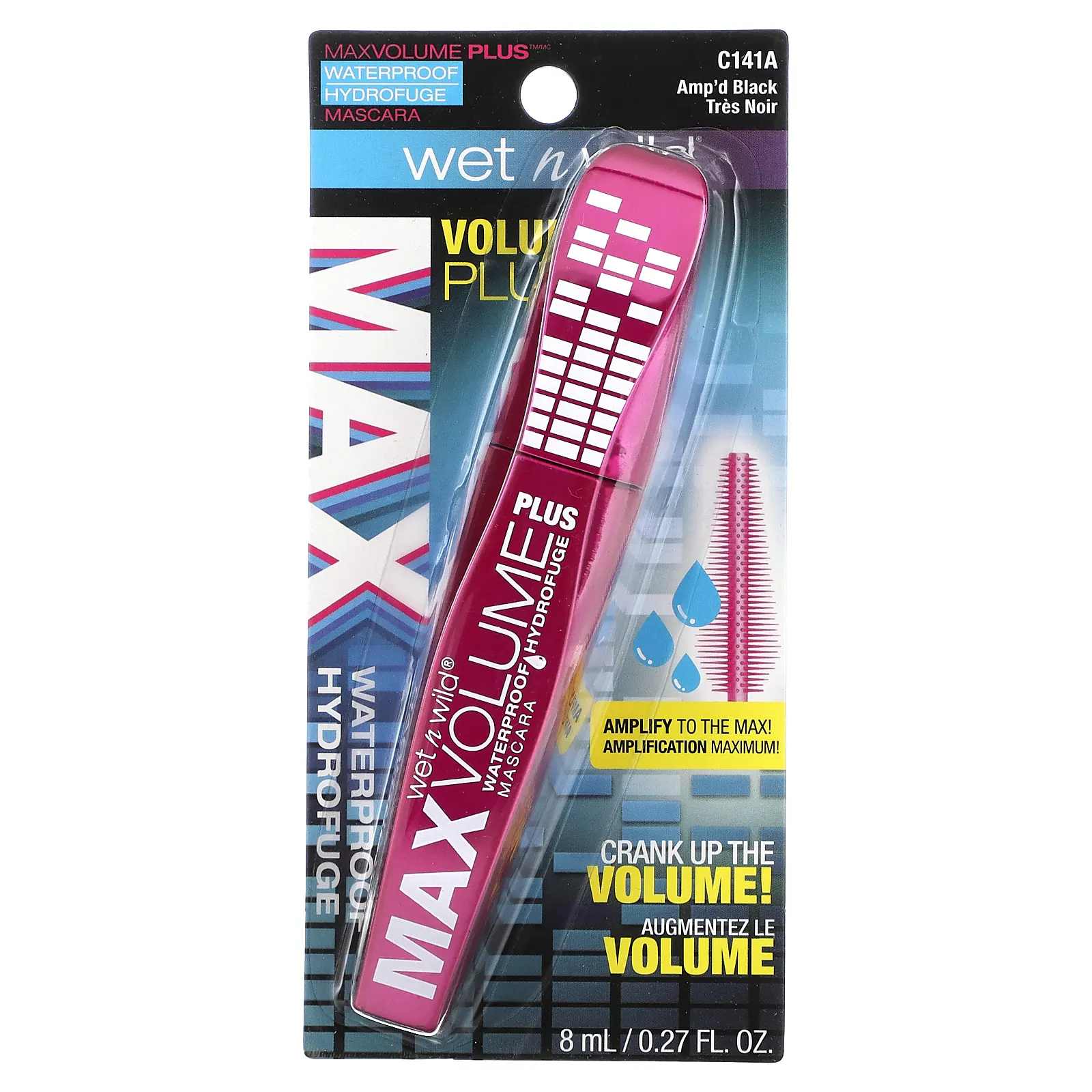 wet n wild, Max Volume Plus, водостойкая тушь для ресниц, черная, 8 мл (0,27 жидк. унции)