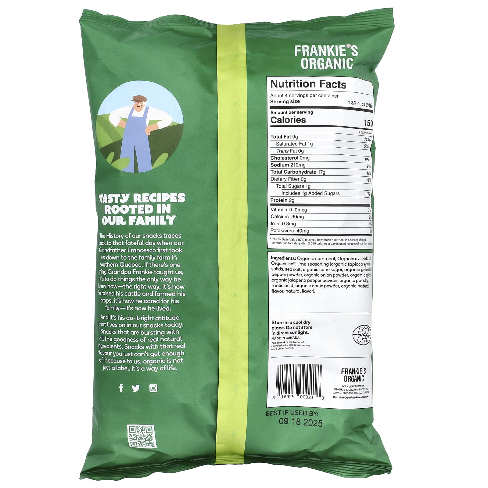 Frankie's Organic, Puff Corn, масло авокадо и лайм чили, 113 г (4 унции)