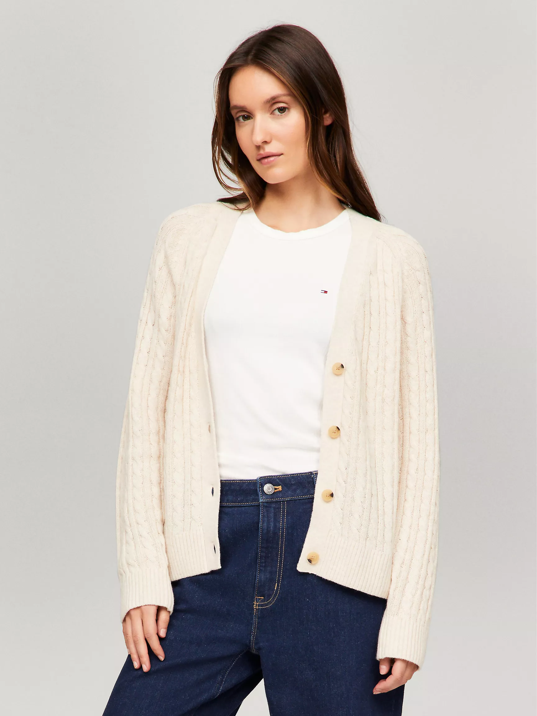 Женский свитер Tommy Hilfiger, Кардиган с V-образным вырезом из шерстяной смеси с узором "косы"