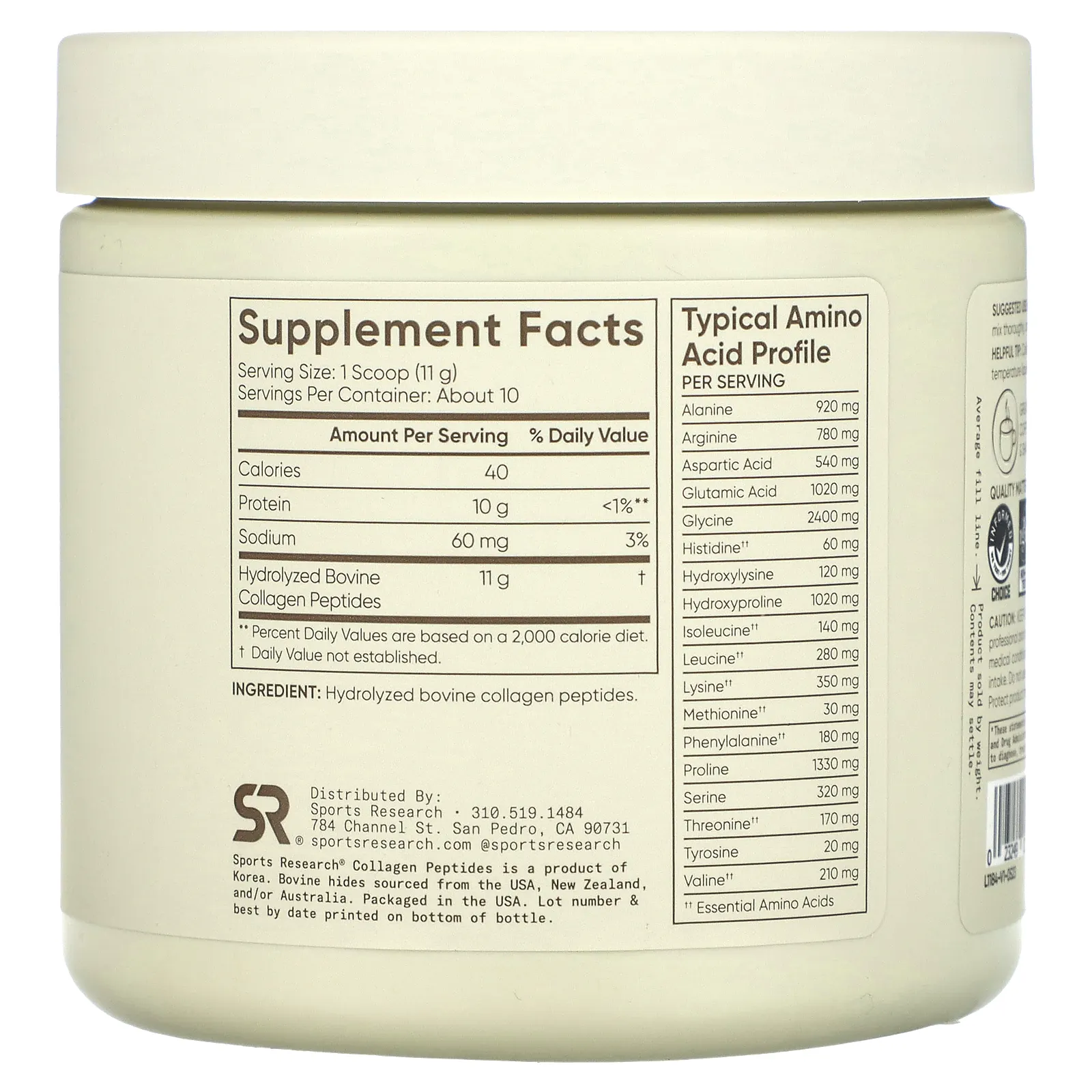 Sports Research, пептиды коллагена, без вкусовых добавок, 110,6 г (3,9 унции)