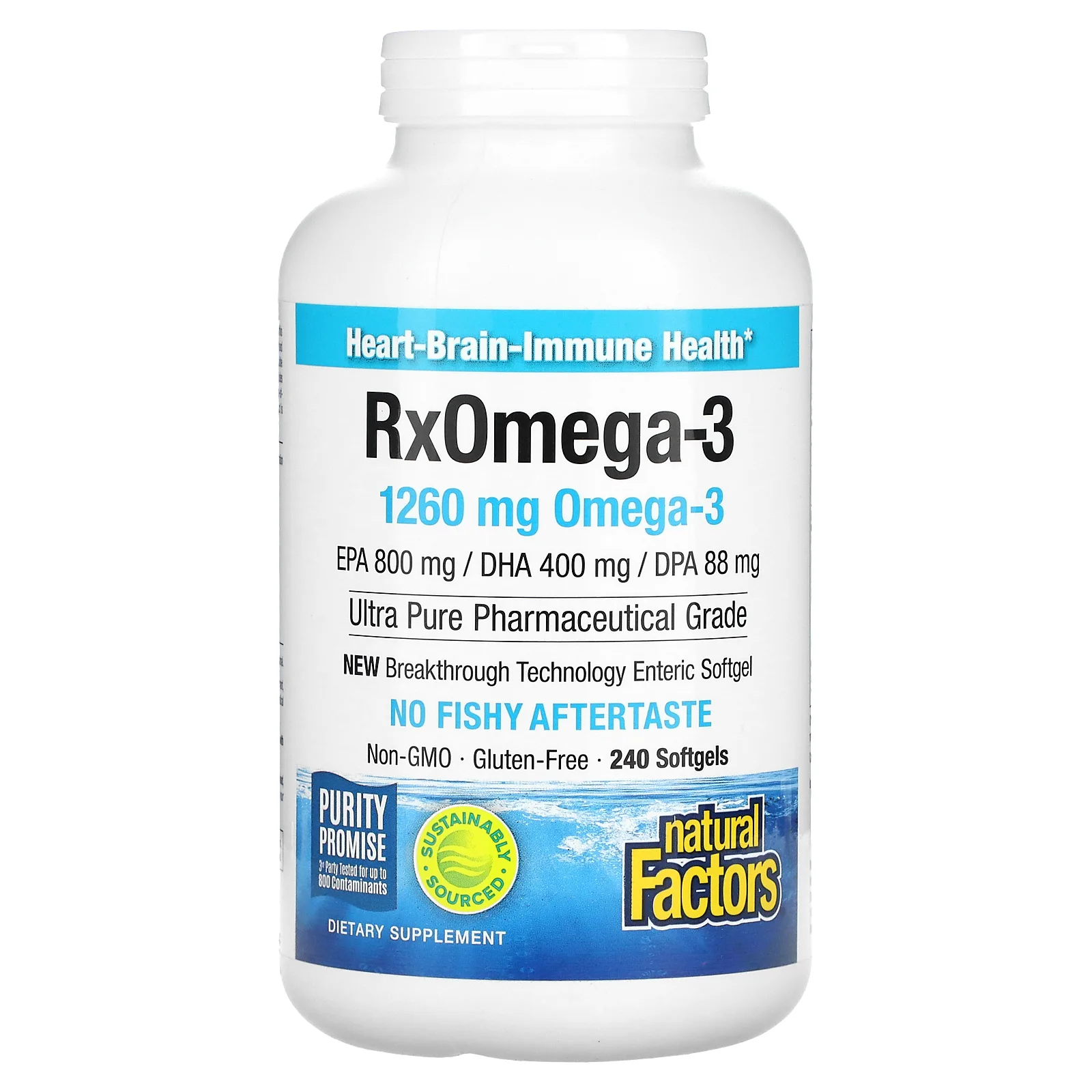 Natural Factors, Rx Omega-3, омега-3, 1260 мг, 240 капсул (630 мг в 1 капсуле)
