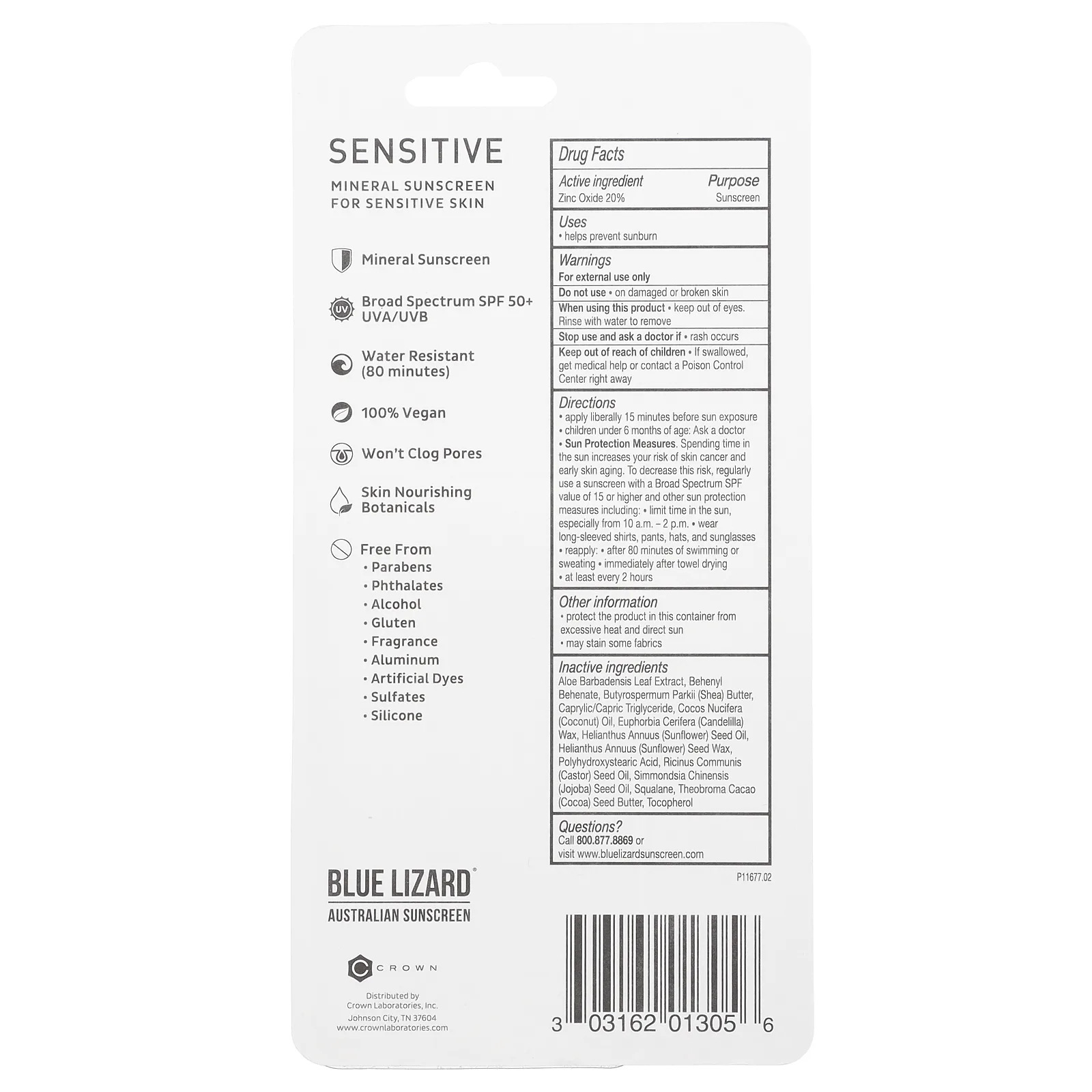 Blue Lizard Australian Sunscreen, Sensitive, минеральный солнцезащитный стик, SPF 50+, 14 г (0,5 унции)