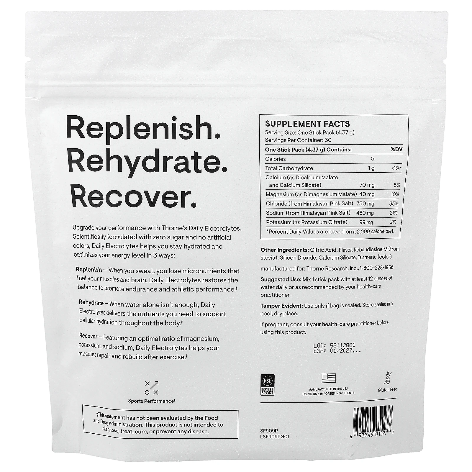 Thorne, ежедневные электролиты, красный апельсин, 30 пакетиков по 4,37 г (0,15 унции)