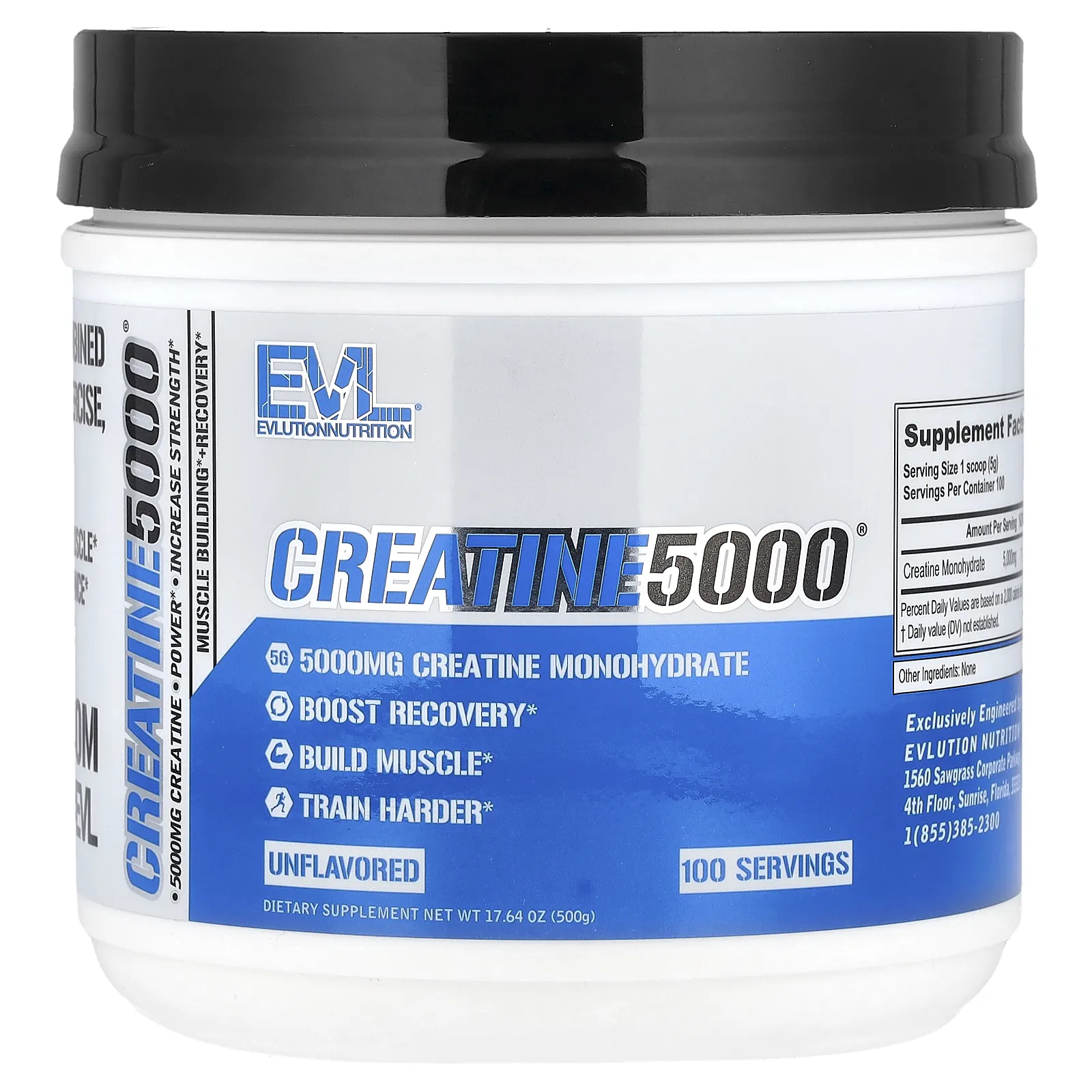 EVLution Nutrition, Creatine5000®, без добавок, 500 г (17,64 унции)
