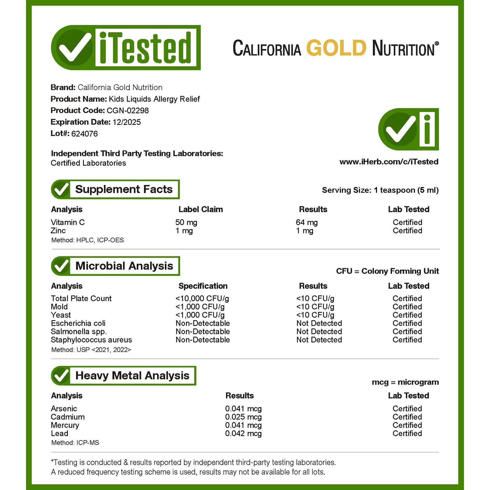 California Gold Nutrition, жидкое средство от аллергии для детей, без спирта, с виноградным вкусом, 118 мл (4 жидк. унции)