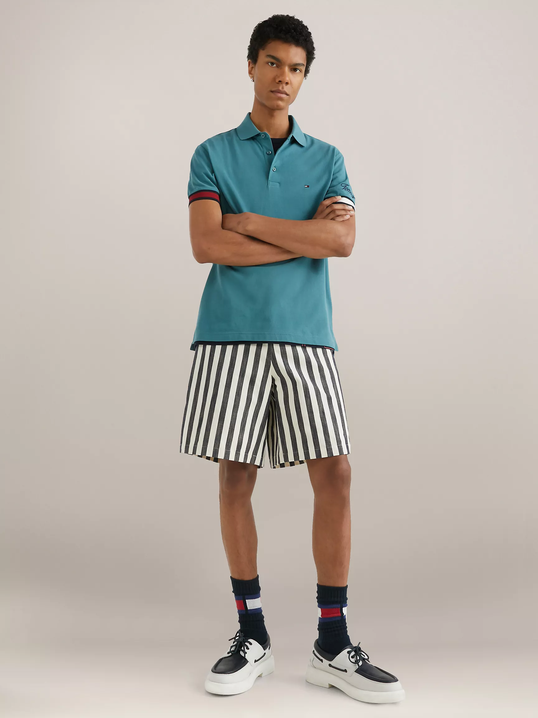 Мужское поло Tommy Hilfiger, Приталенное поло с логотипом флага на манжетах