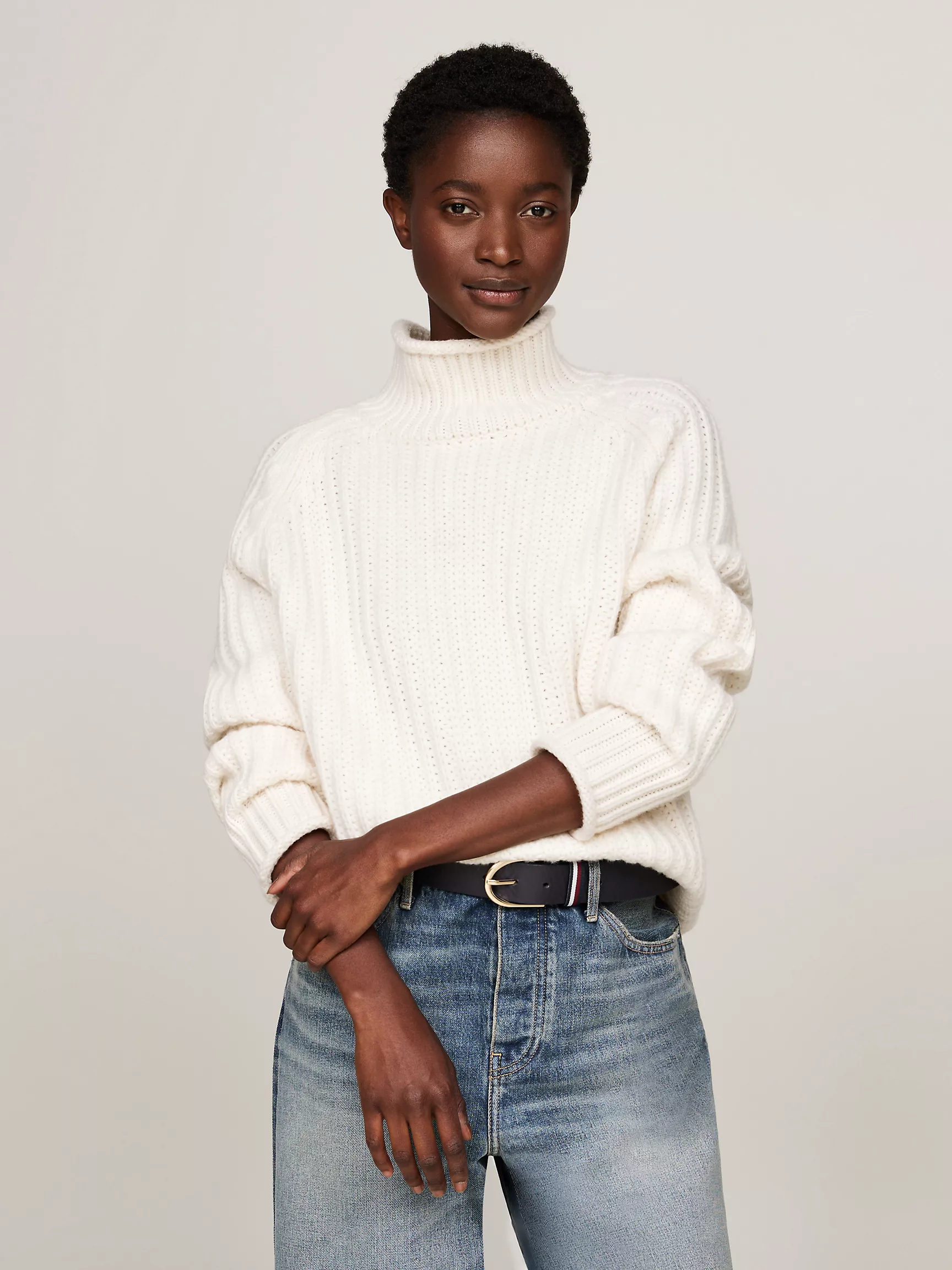 Женский свитер Tommy Hilfiger, Свободный шерстяной свитер с высоким воротником