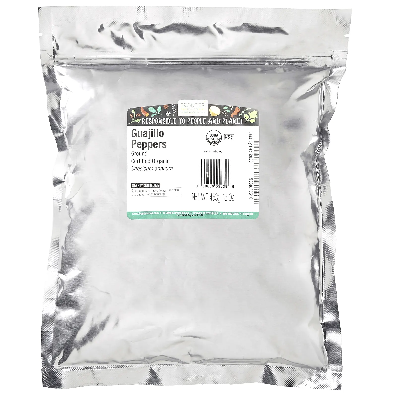 Frontier Co-op, органический молотый перец гуахильо, 453 г (16 унций)