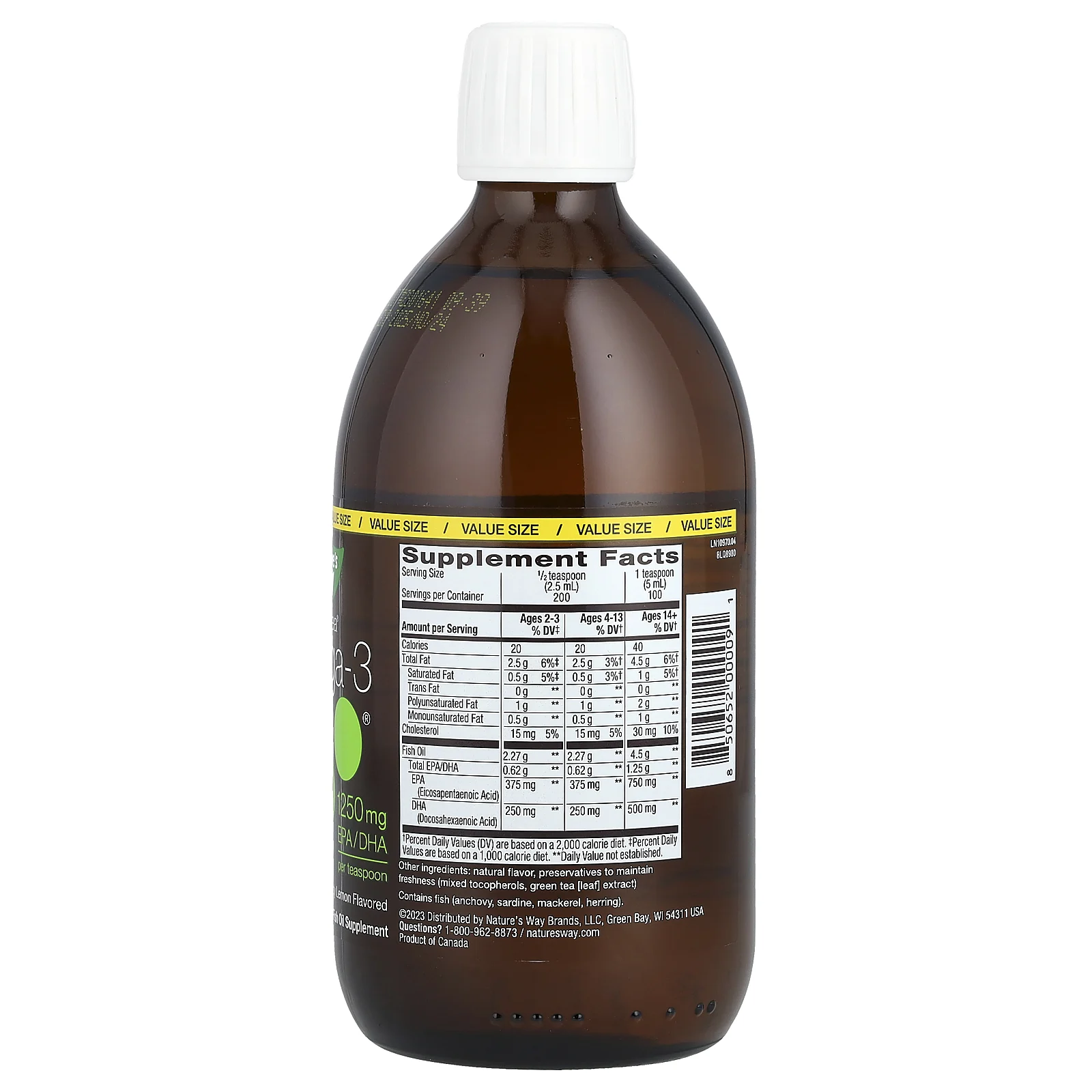 Nature's Way, NutraSea, омега-3, пикантный лимонный вкус, 500 мл (16,9 жидких унций)