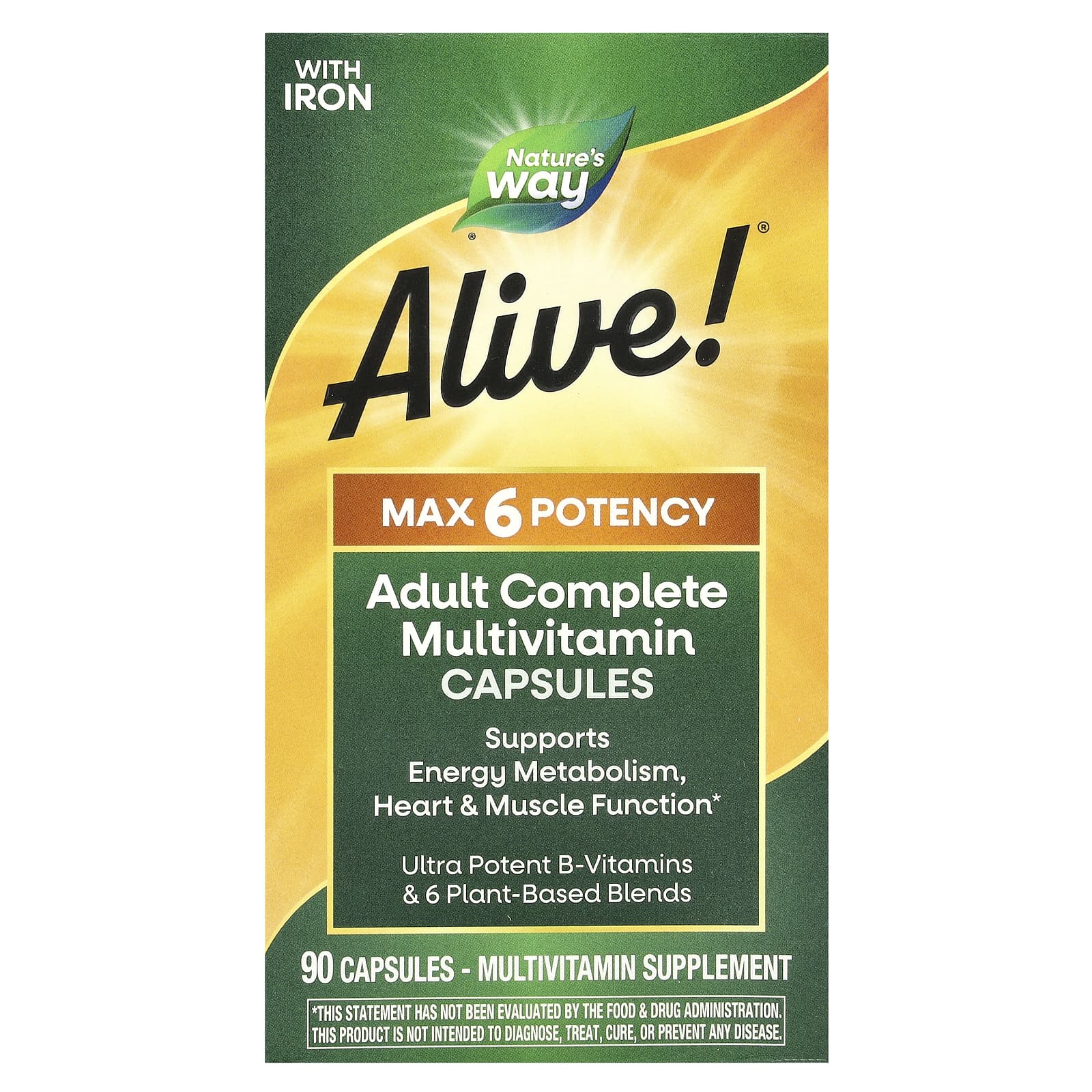 Nature's Way, Alive! Max6 Potency, мультивитамины, 90 капсул