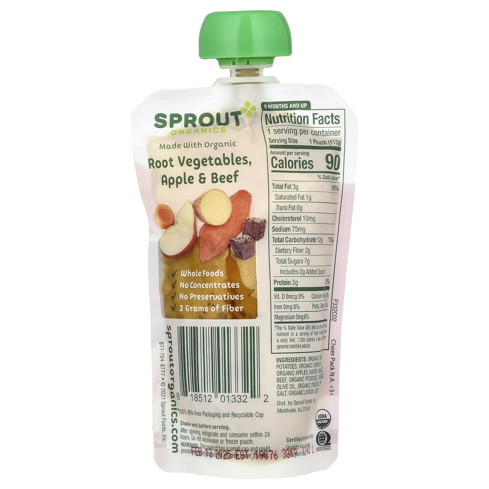Sprout Organics, Детское питание, для детей от 8 месяцев, протеин, органические корнеплоды, яблоко и говядина, 113 г (4 унции)