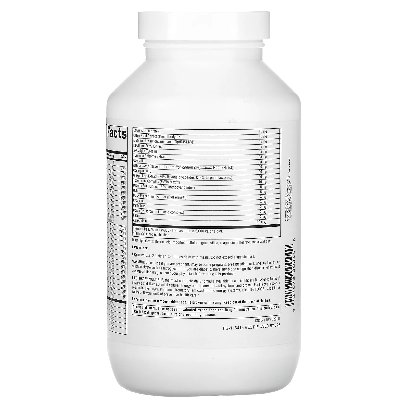 Source Naturals, Life Force Multiple, без железа, 180 таблеток