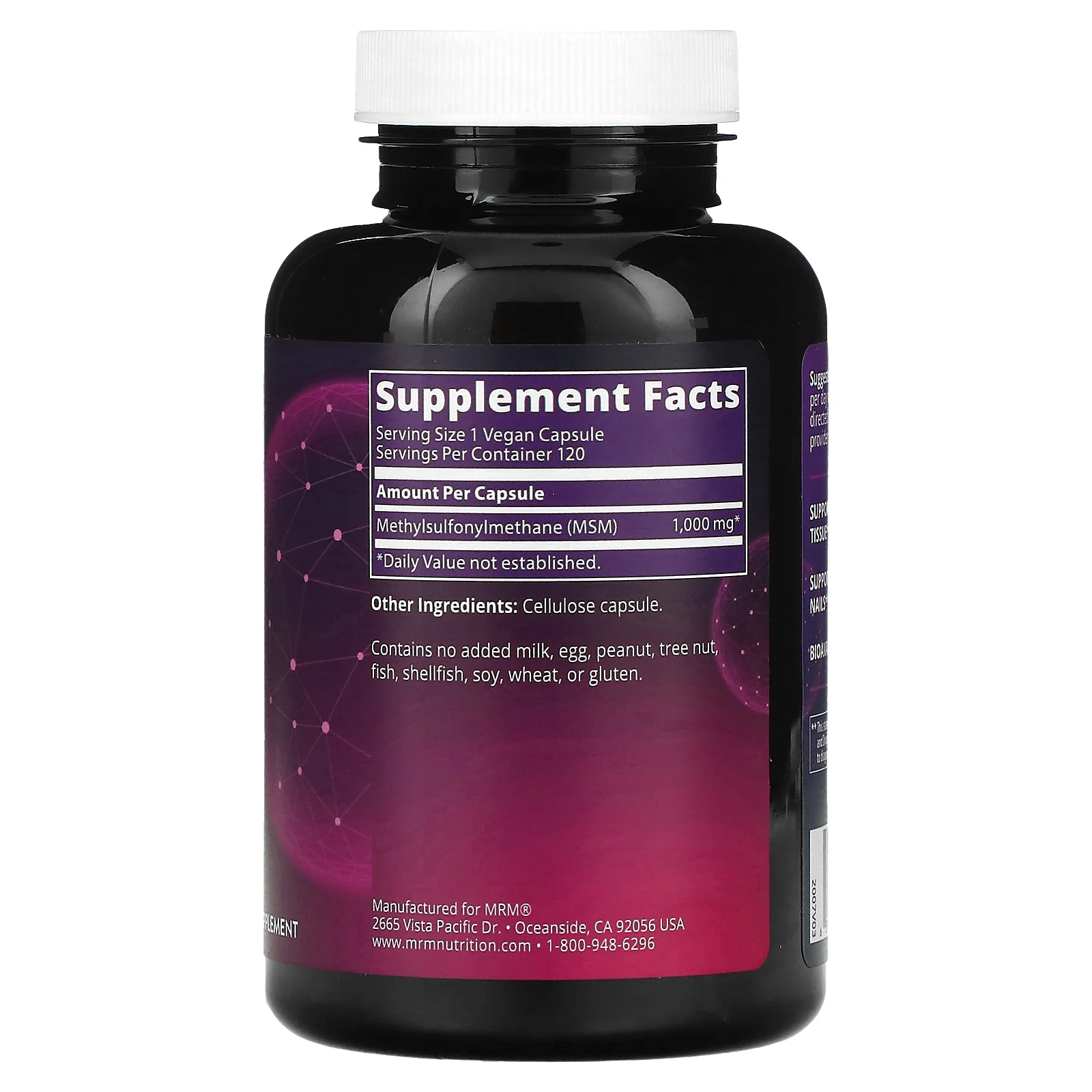 MRM Nutrition, Nutrition, МСМ, 1000 мг, 120 веганских капсул