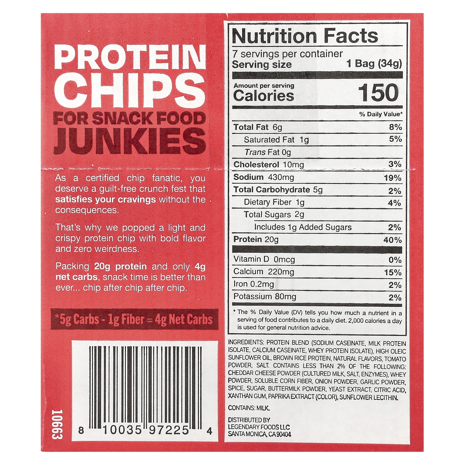 Legendary Foods, Popped Protein Chips, пицца, 7 пакетиков по 34 г (1,2 унции)