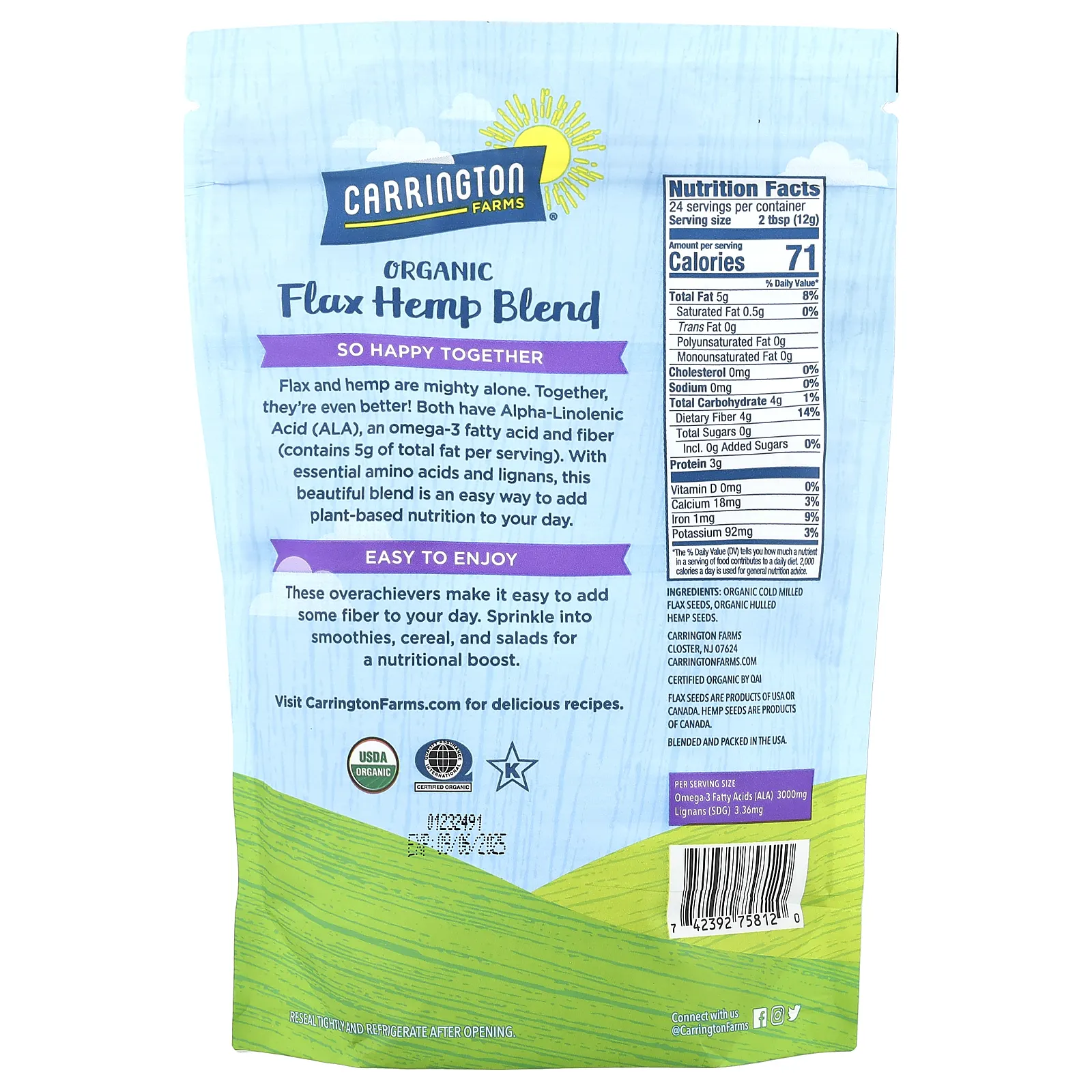 Carrington Farms, Органическая смесь льна и конопли, 283 г (10 унций)