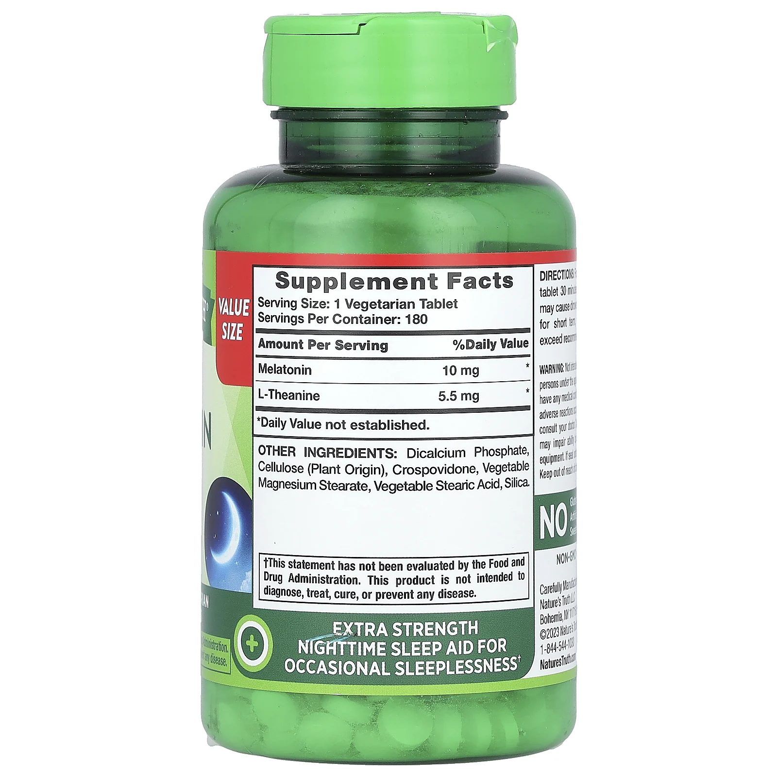 Nature's Truth, мелатонин для сна с L-теанином, 10 мг, 180 вегетарианских таблеток