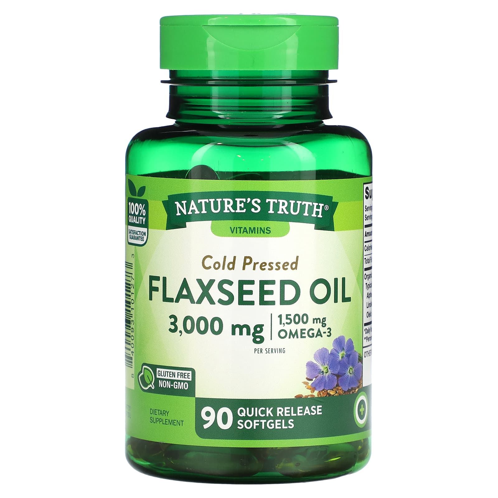 Nature's Truth, льняное масло, 3000 мг, 90 капсул с быстрым высвобождением (1000 мг в 1 капсуле)