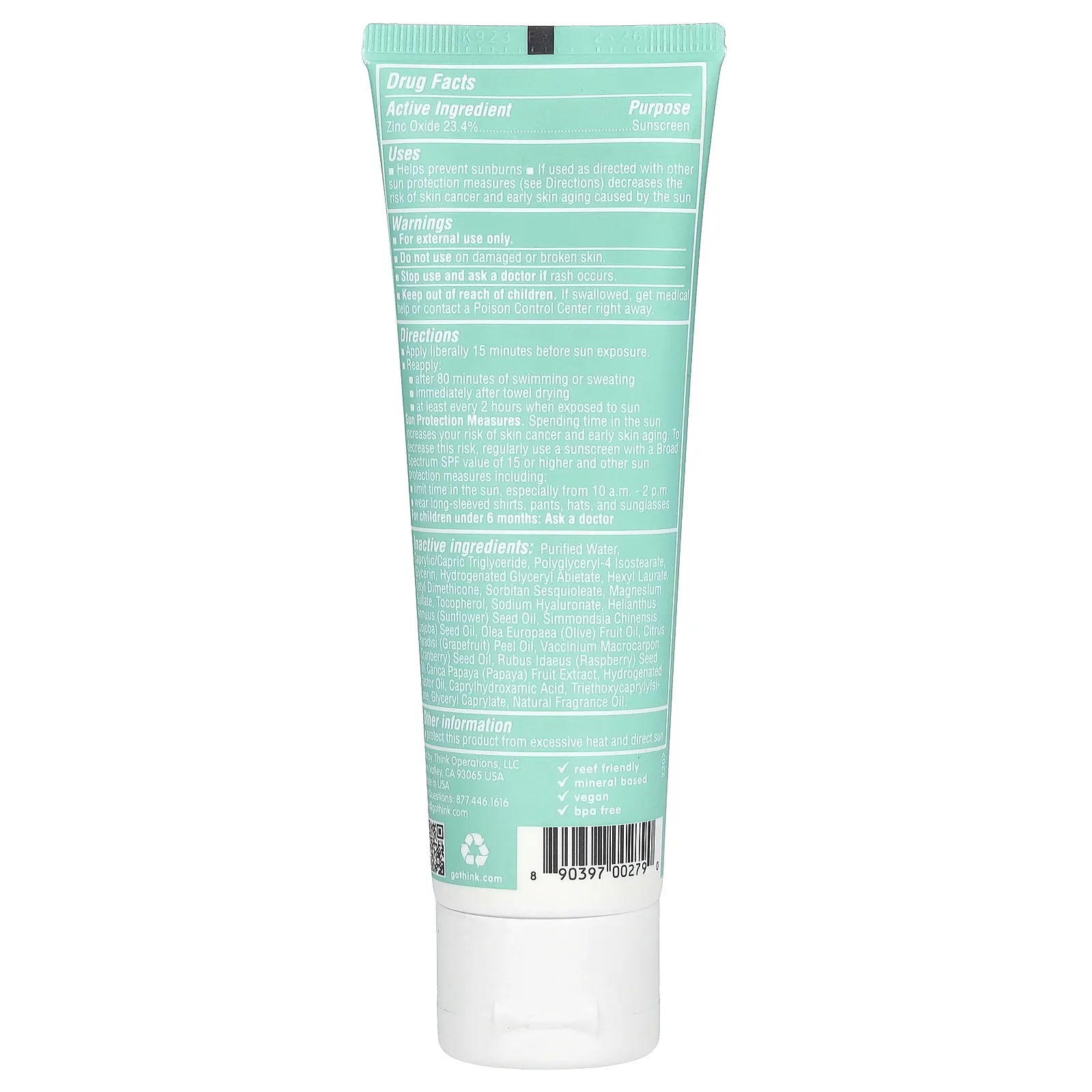 think, Thinksport, солнцезащитное средство, SPF 50+, для детей, 89 мл (3 жидк. унции)