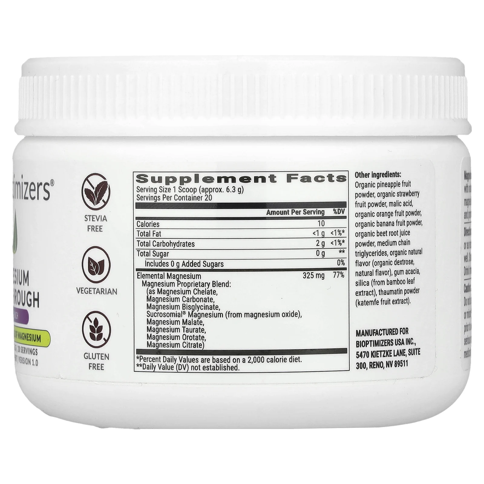 BIOptimizers, Magnesium Breakthrough, Fruit Punch, 126 г (4,4 унции)