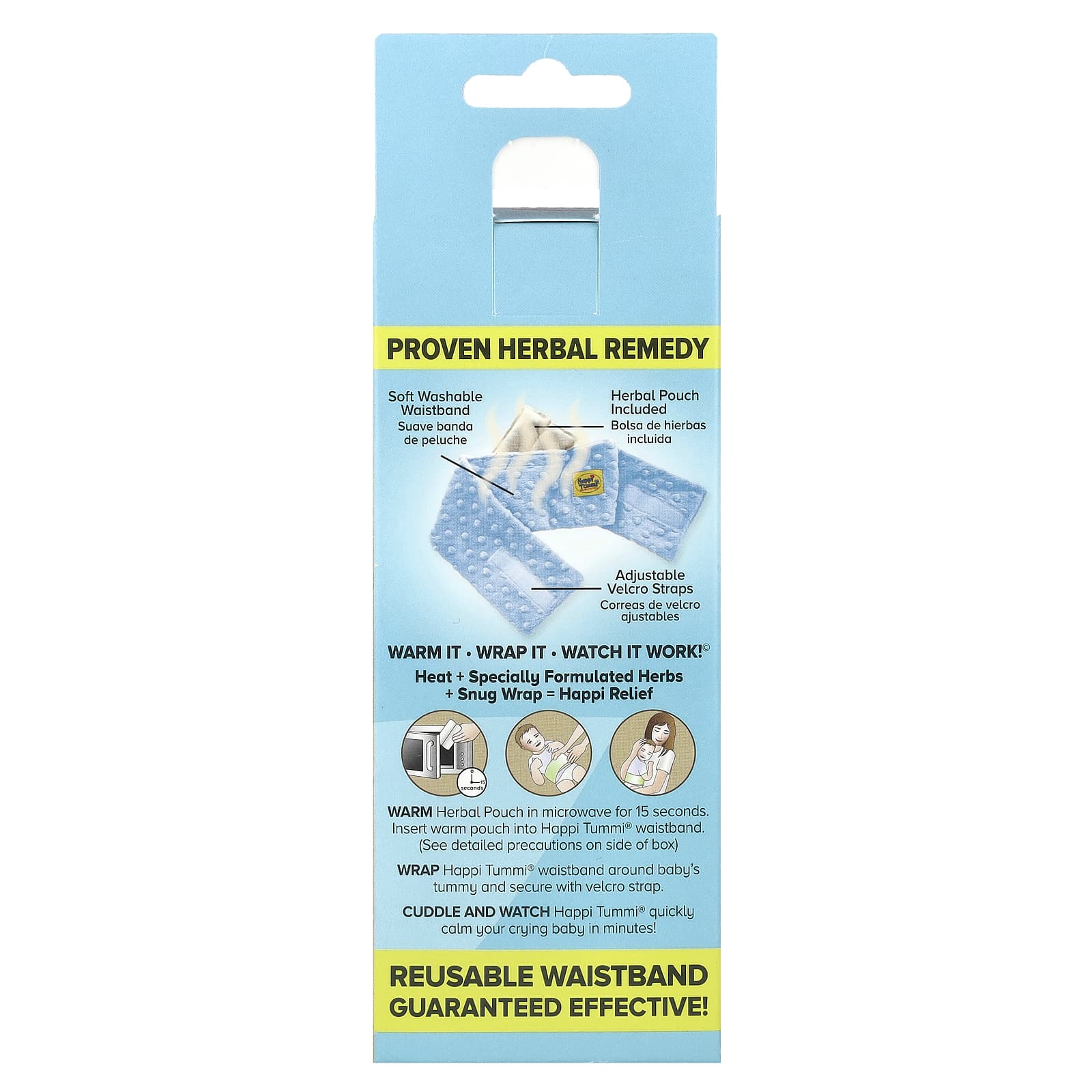 Happi Tummi, Натуральное обертывание для быстрого облегчения колик и газообразования, синий, для младенцев до 36 месяцев, 1 обертывание и 1 пакетик с травами