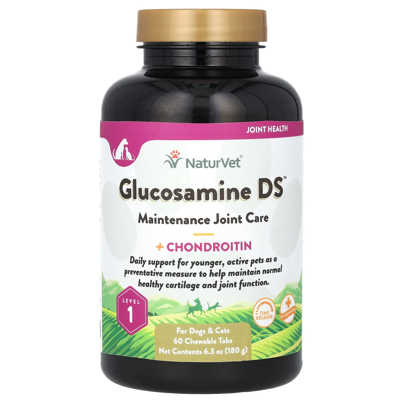 NaturVet, Glucosamine DS, поддержание здоровья суставов с хондроитином, уровень 1, для собак и кошек, 60 жевательных таблеток, 180 г (6,3 унции)