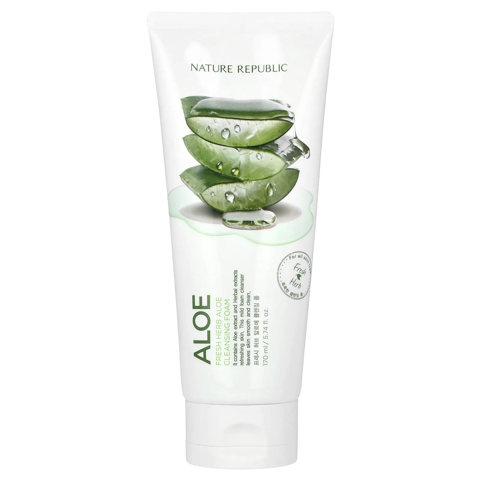 Nature Republic, очищающая пенка со свежими травами, алоэ, 170 мл (5,74 жидк. унции)
