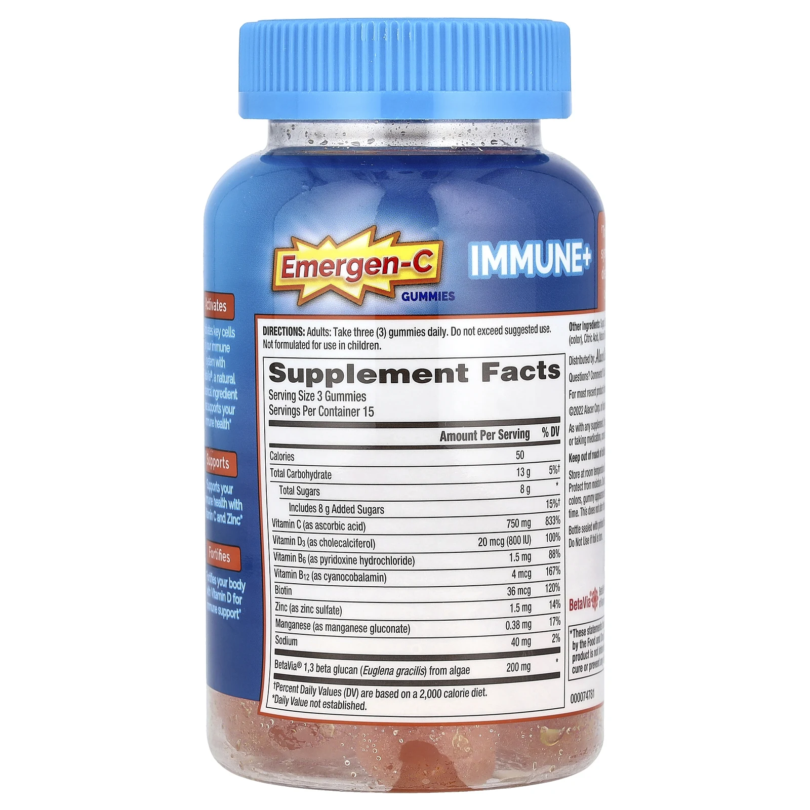 Emergen-C, Immune+, жевательные таблетки, со вкусом апельсина, 45 жевательных таблеток