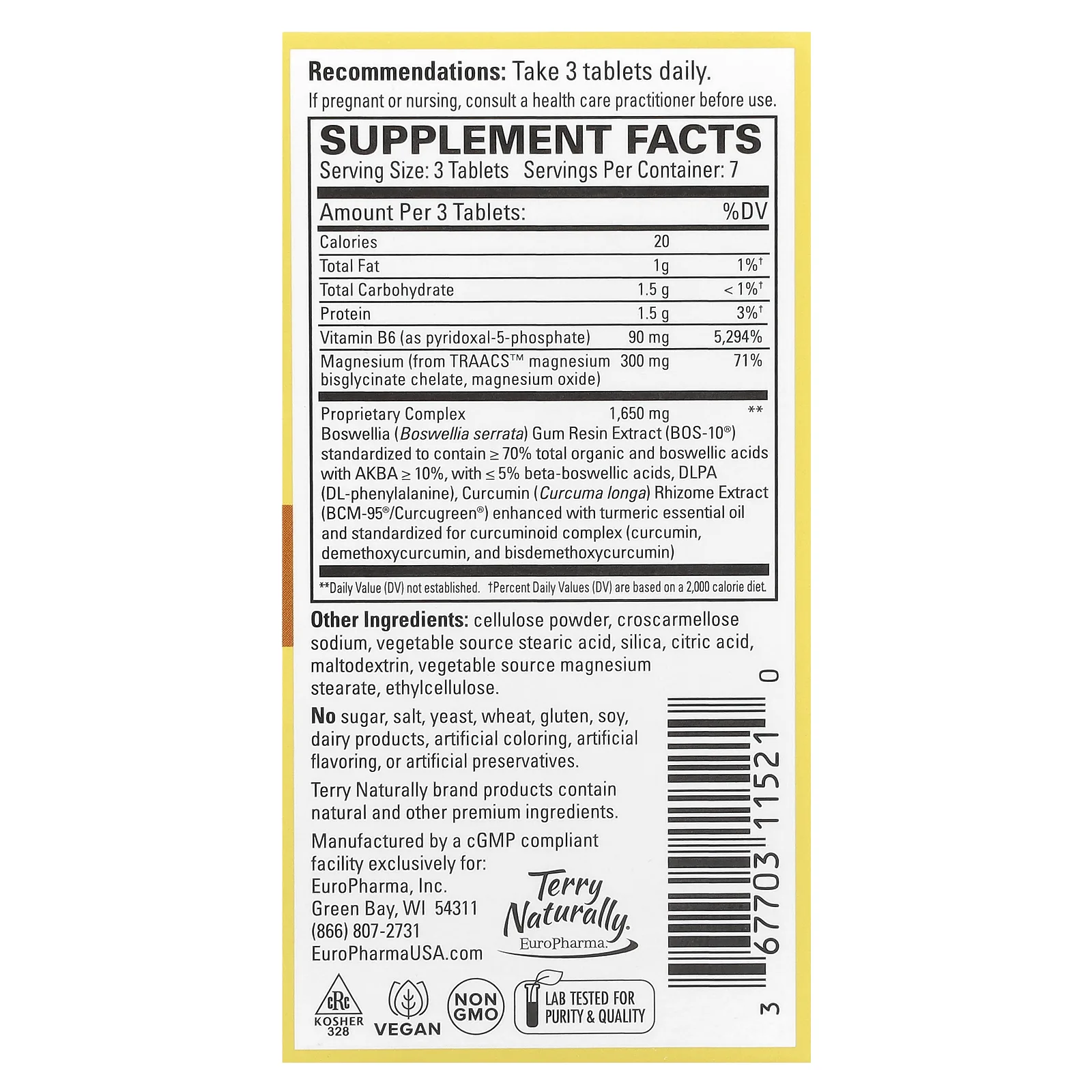 Terry Naturally, Curamin, средство от головной боли, 21 таблетка