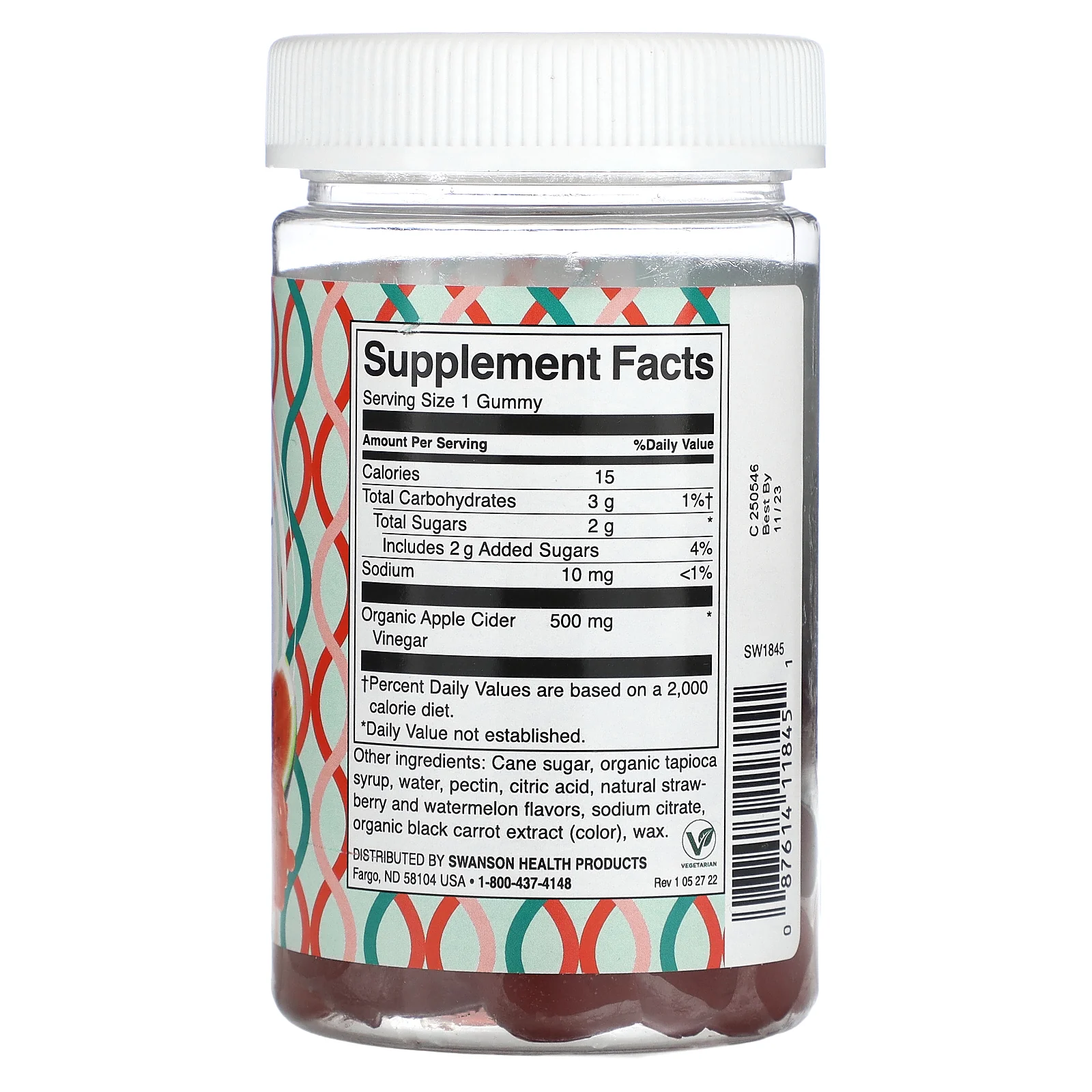 Swanson, Яблочный уксус, клубничный арбуз, 60 жевательных мармеладок