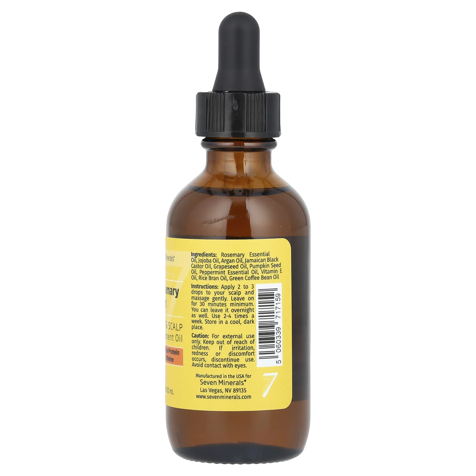 Seven Minerals, Масло для ухода за волосами и кожей головы с розмарином и мятой, с рисовым протеином и кофеином, 60 мл (2 жидк. Унции)