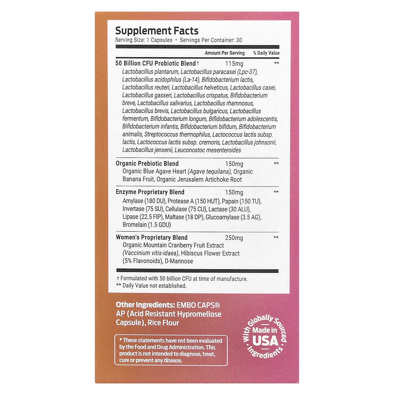 Forest Leaf, Women's Care, пробиотики и натуральные пребиотики с пищеварительными ферментами, 30 растительных капсул