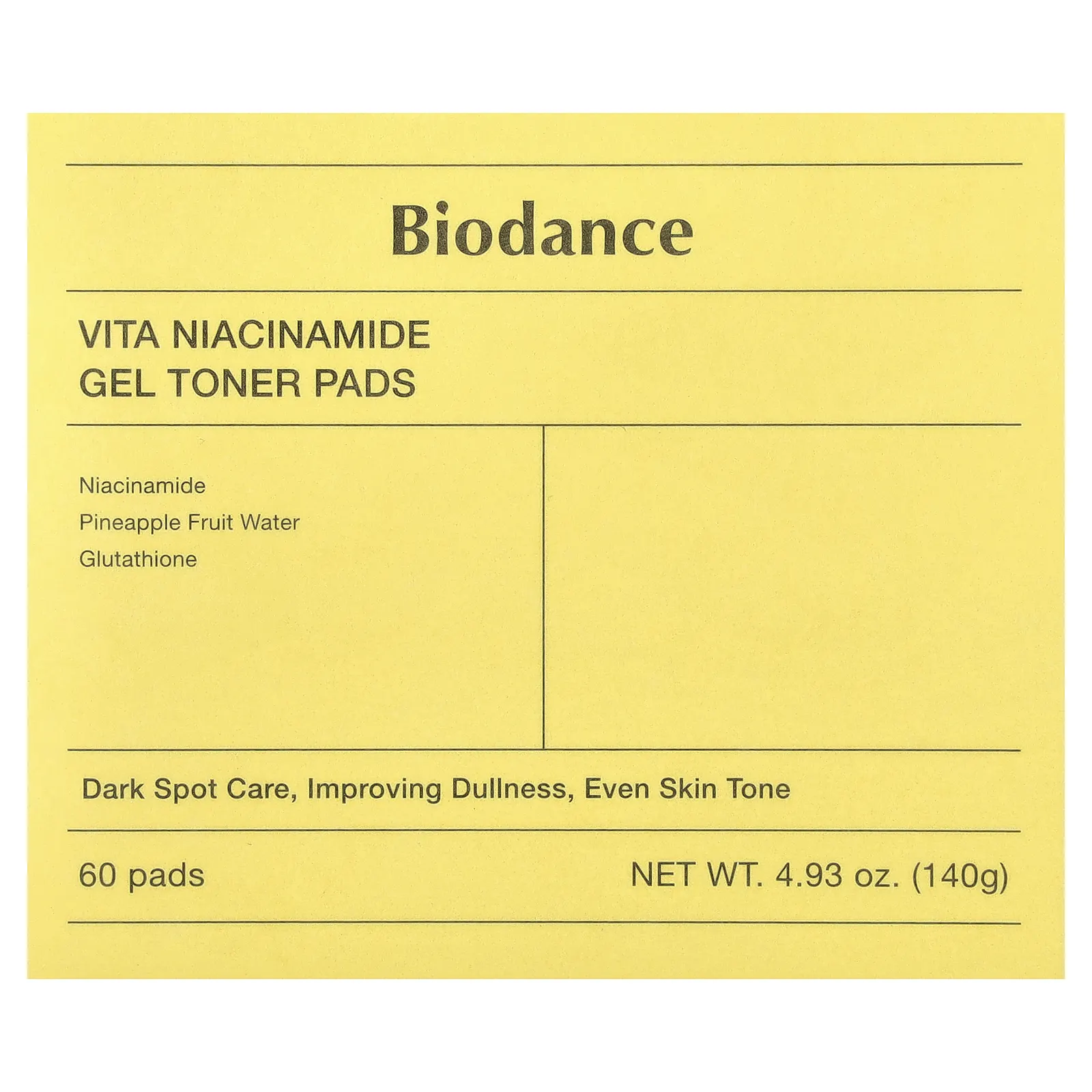 Biodance, Vita Niacinamide гель-тонер, диски для лица, 60 шт.