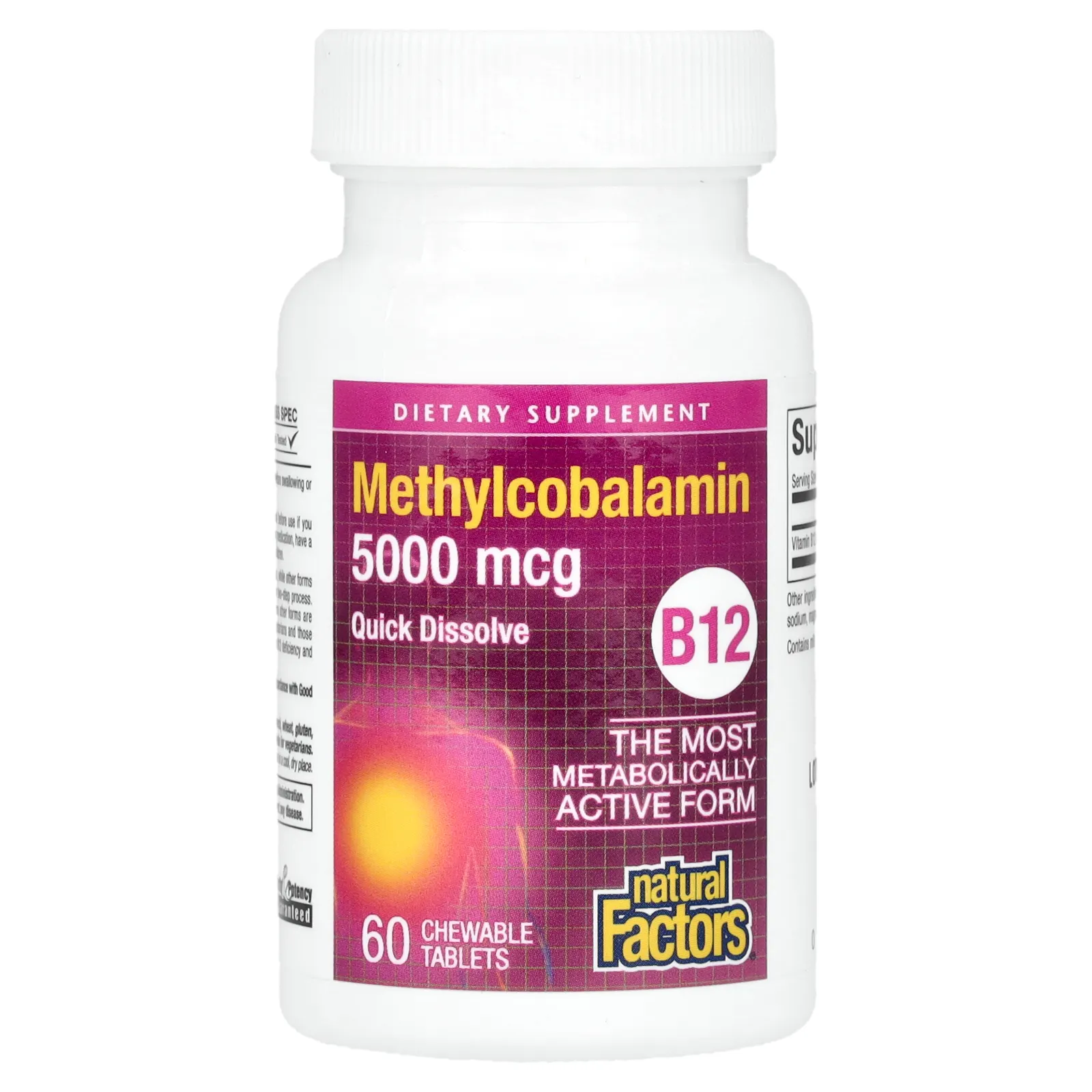 Natural Factors, метилкобаламин, витамин B12, 5000 мкг, 60 жевательных таблеток