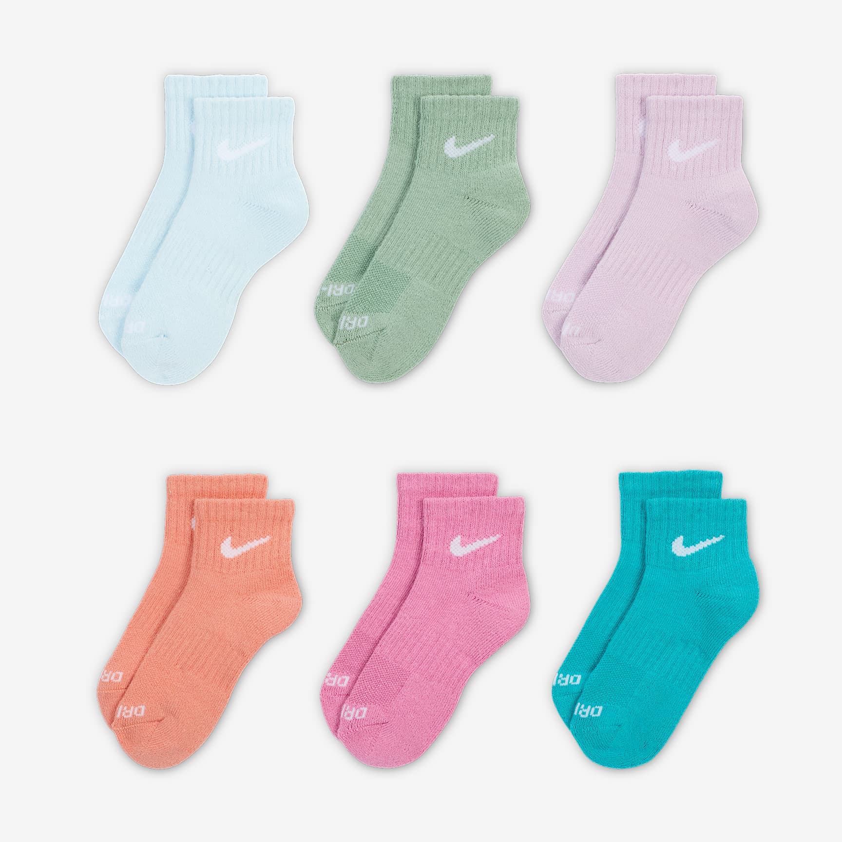 Nike Dri-FIT Performance Basics Little Kids' Quarter Socks (6 Pairs)