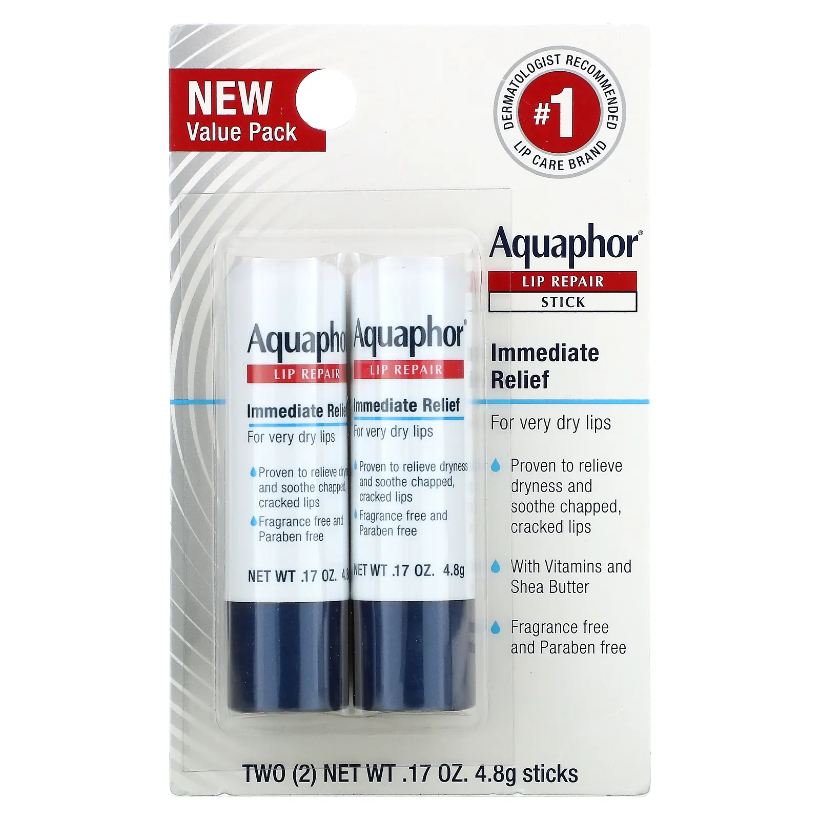 Aquaphor, Lip Repair Stick, Немедленное облегчение, 2 палочки, 0,17 унции (4,8 г)