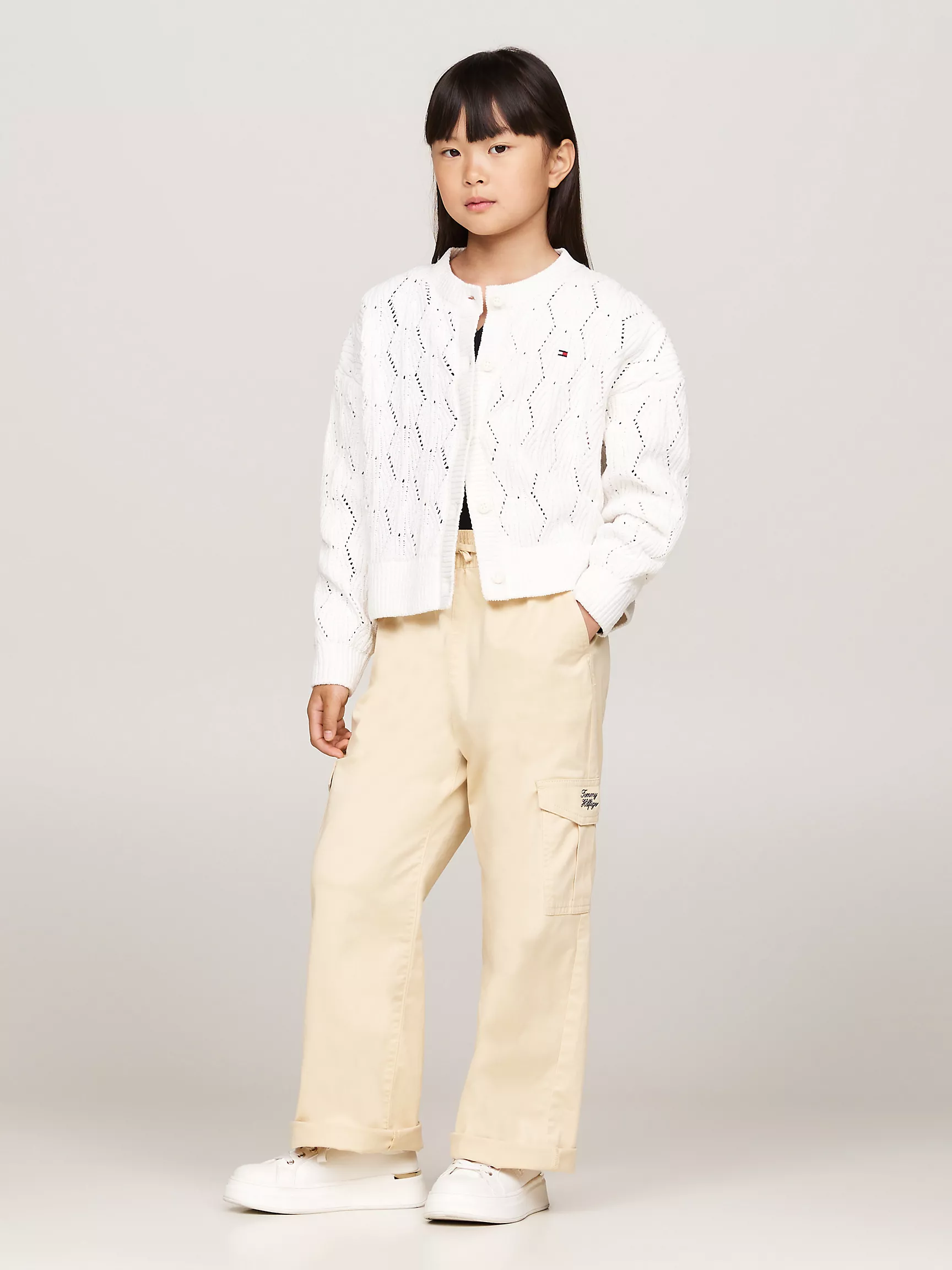 Свитер для девочки Tommy Hilfiger, Детский однотонный кардиган из шенилла