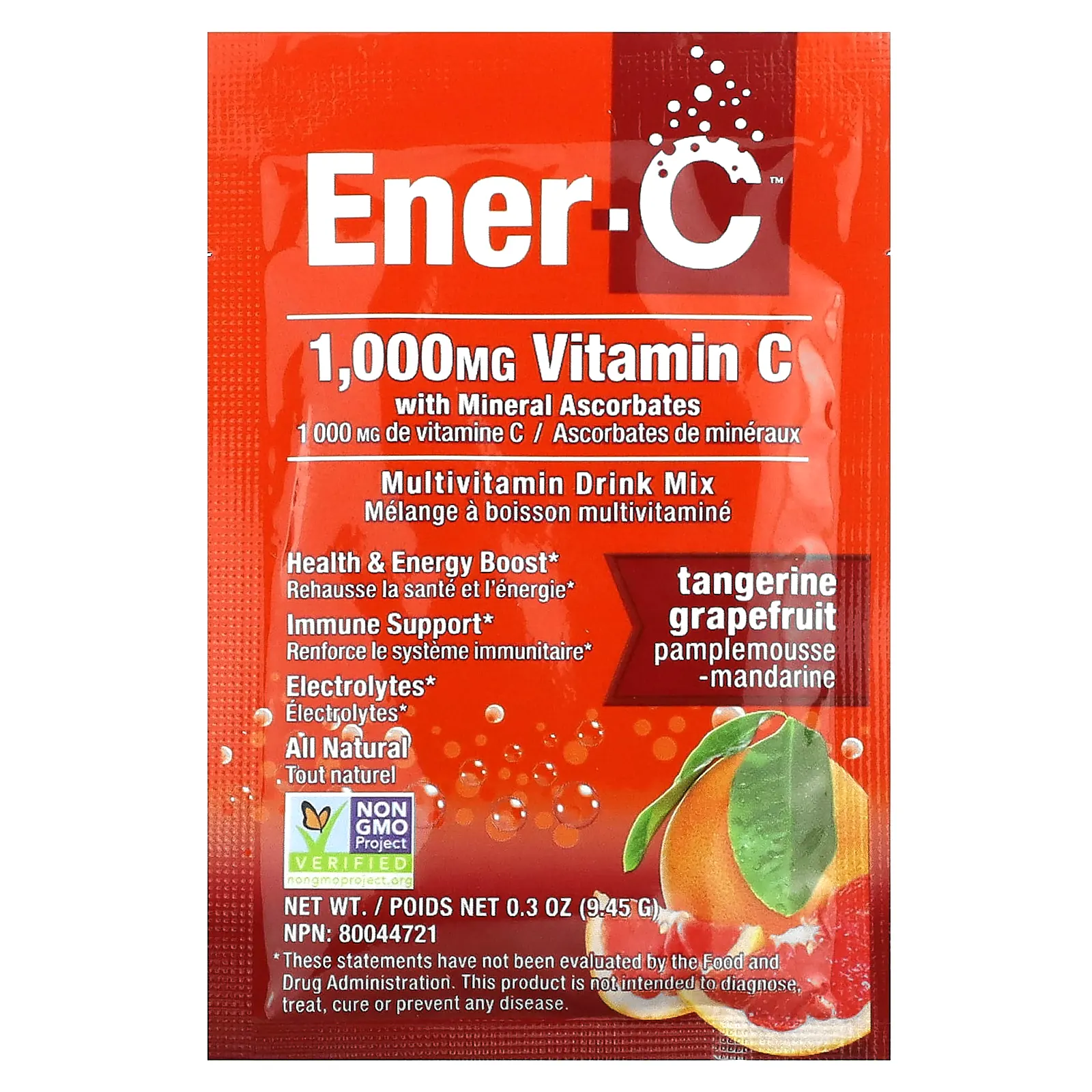 Ener-C, витамин C, мультивитаминная смесь для приготовления напитка, мандарин и грейпфрут, 1000 мг, 30 пакетиков, 9,45 г (0,3 унции)