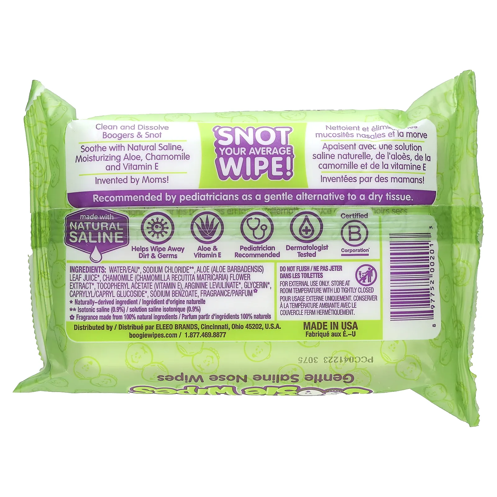 Boogie Wipes, Салфетки с натуральной солью для текущего носа, свежий запах, 30 салфеток